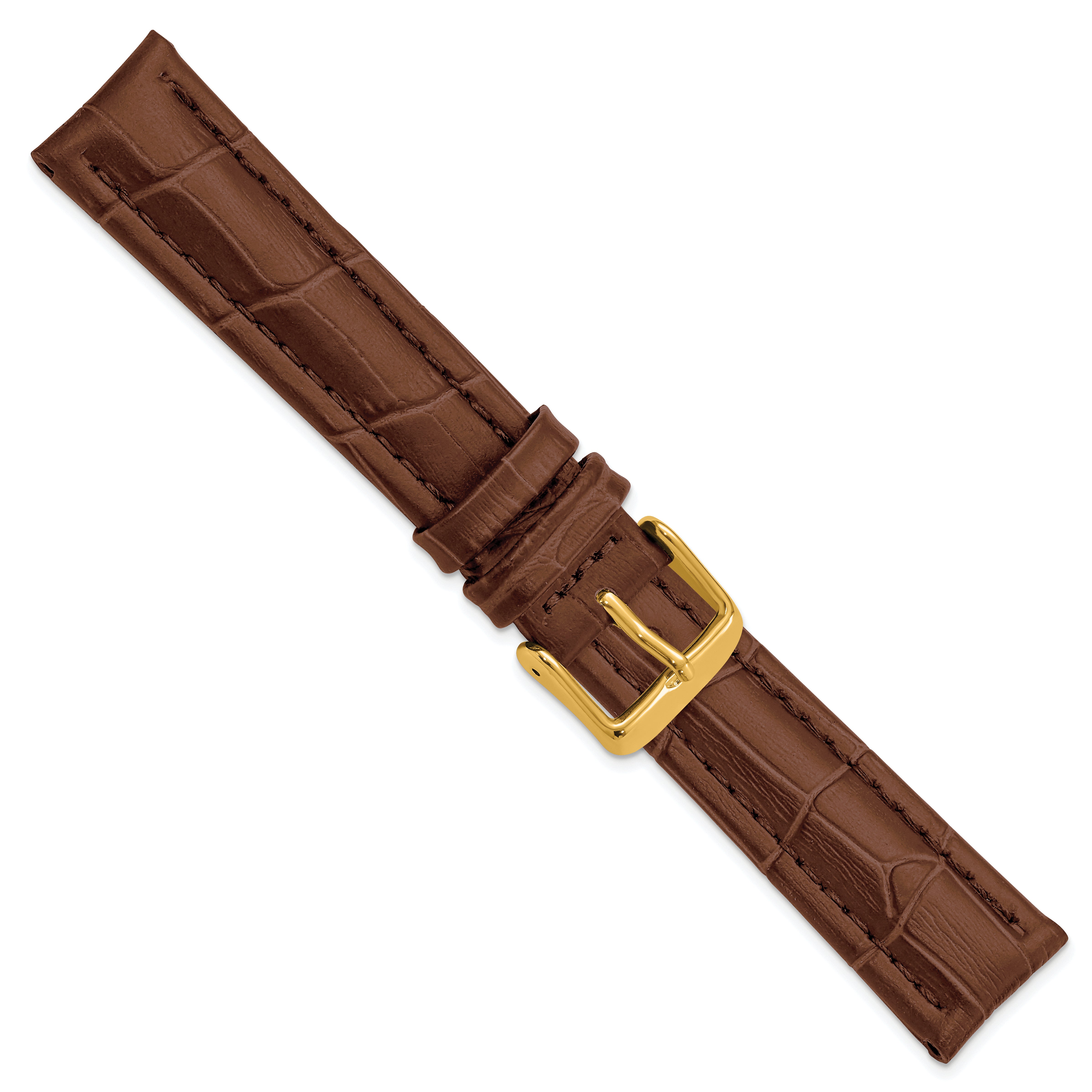 18mm Havana Matte Alligator Grain Leather with Gold-tone Buckle 7.5 inch Watch Band