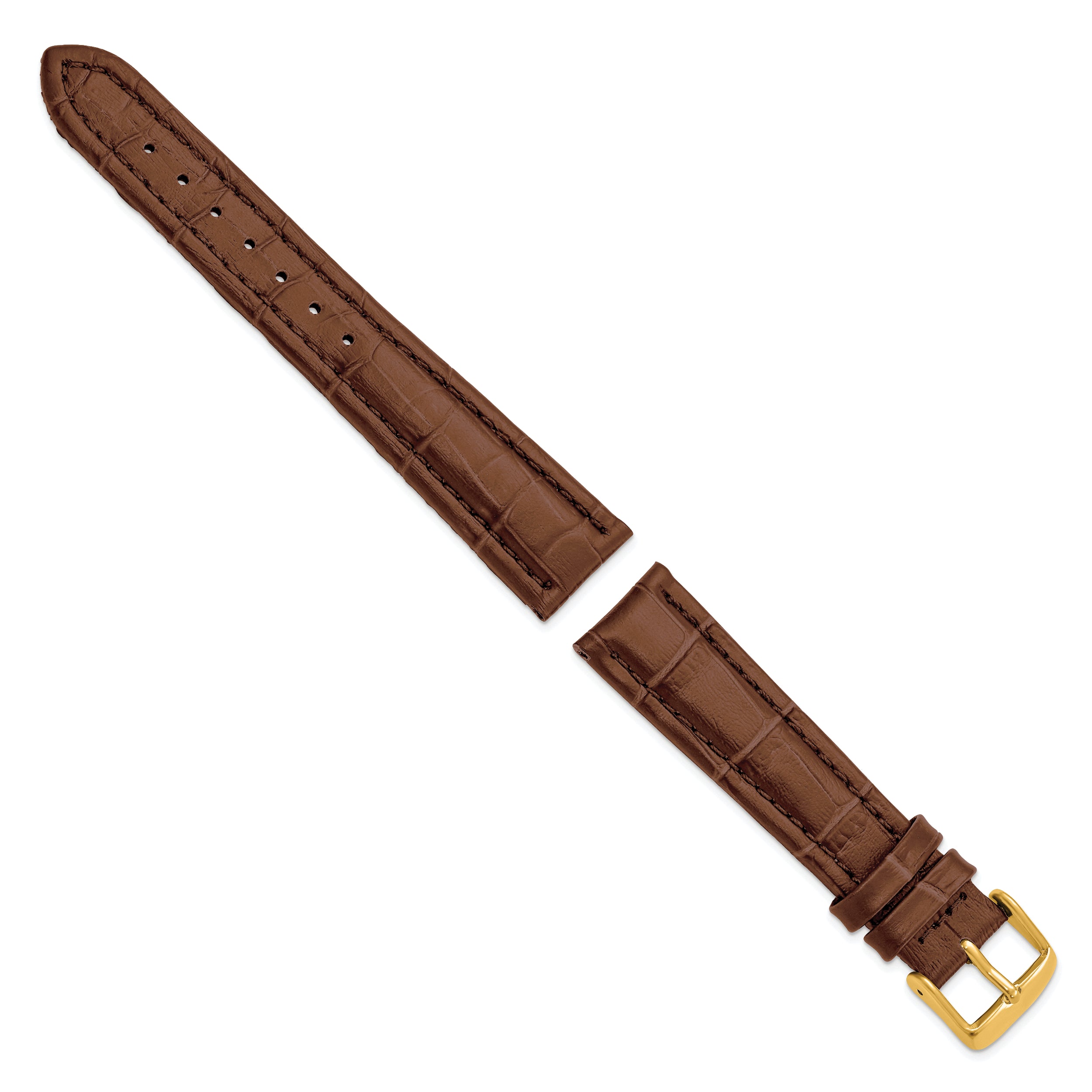 19mm Havana Matte Alligator Grain Leather with Gold-tone Buckle 7.5 inch Watch Band