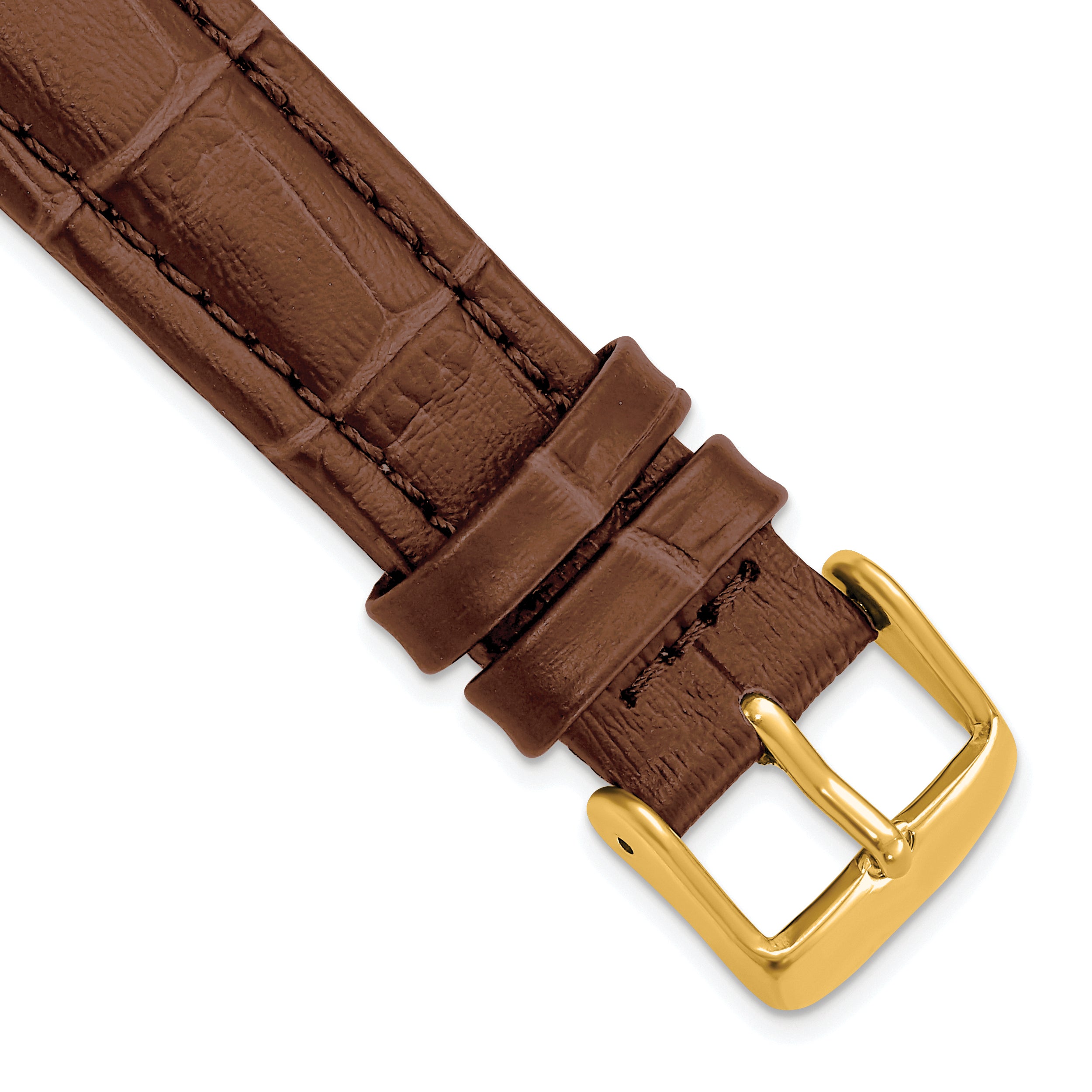 19mm Havana Matte Alligator Grain Leather with Gold-tone Buckle 7.5 inch Watch Band