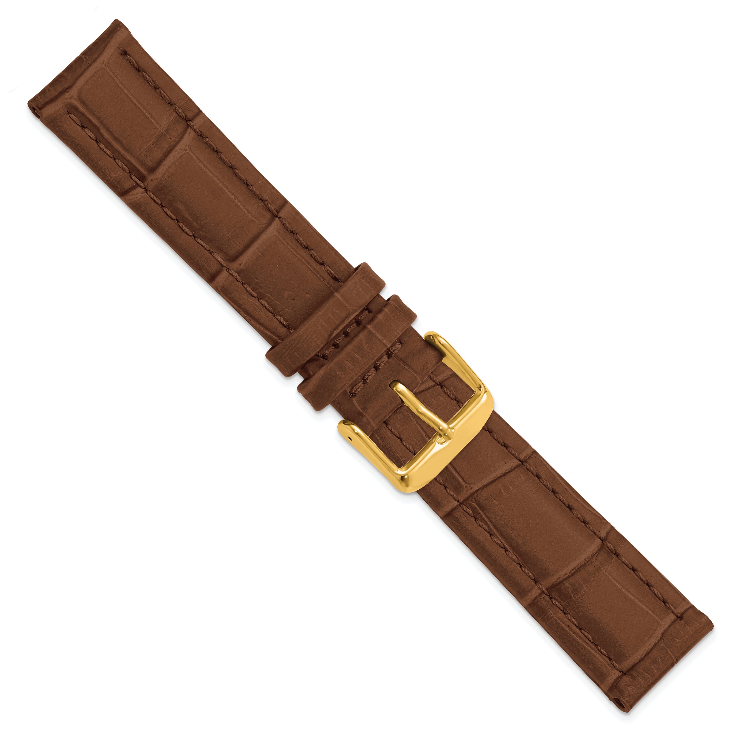 20mm Havana Matte Alligator Grain Leather with Gold-tone Buckle 7.5 inch Watch Band