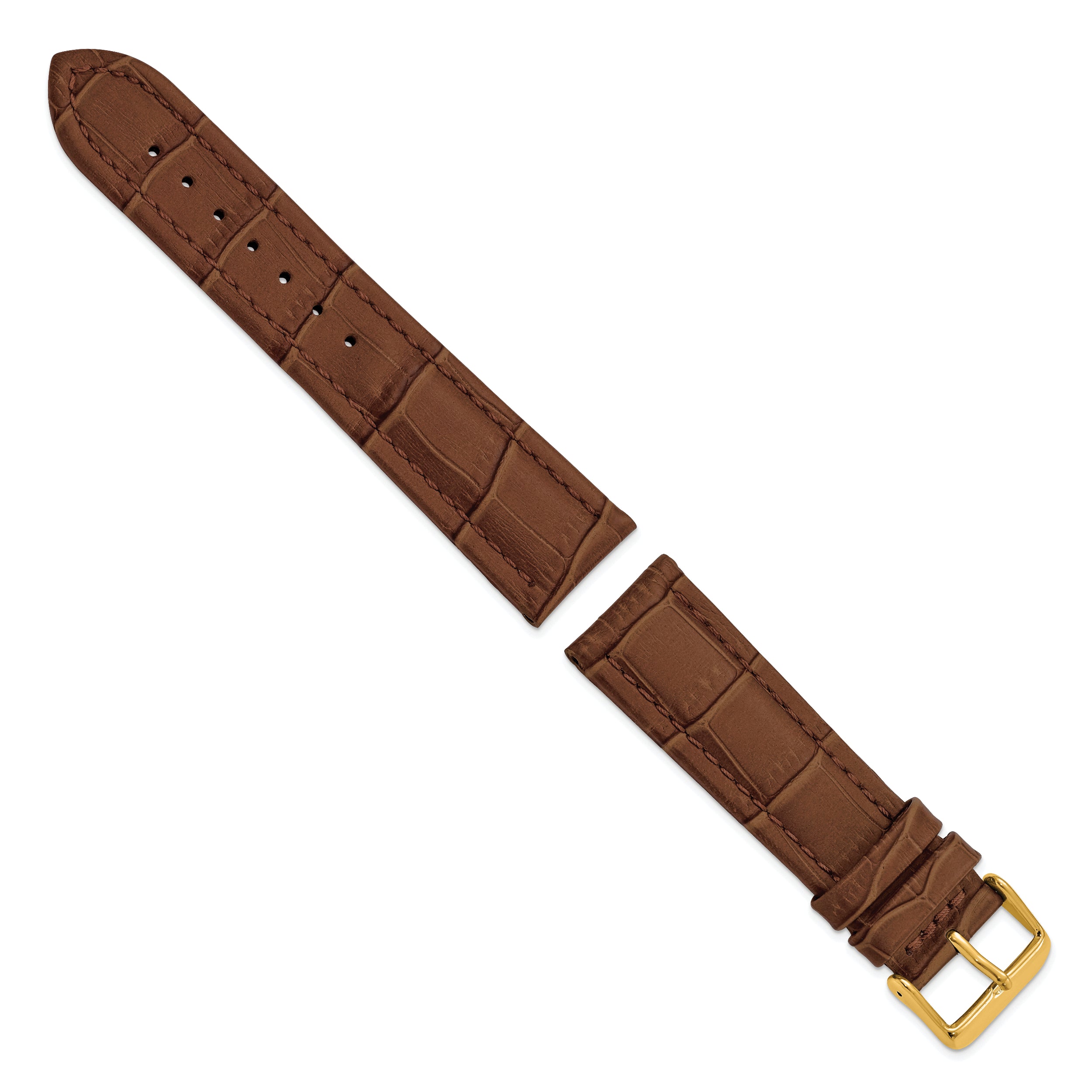 22mm Havana Matte Alligator Grain Leather with Gold-tone Buckle 7.5 inch Watch Band