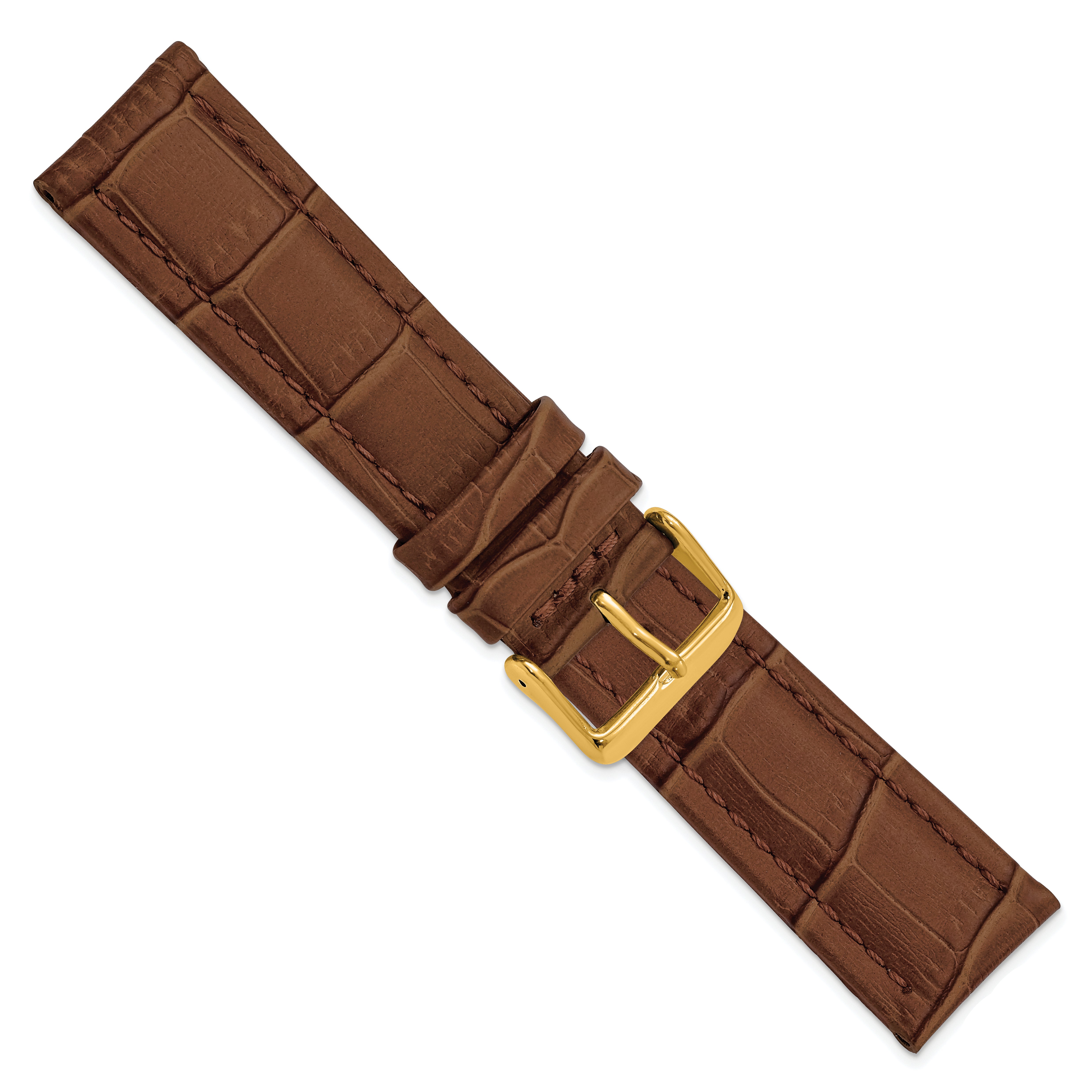 22mm Havana Matte Alligator Grain Leather with Gold-tone Buckle 7.5 inch Watch Band