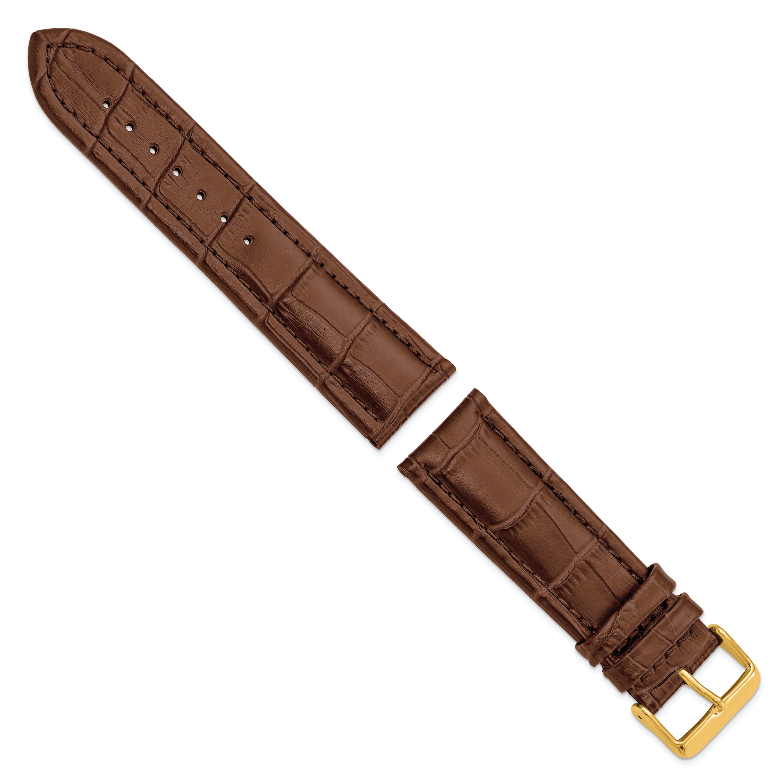 24mm Havana Matte Alligator Grain Leather with Gold-tone Buckle 7.5 inch Watch Band