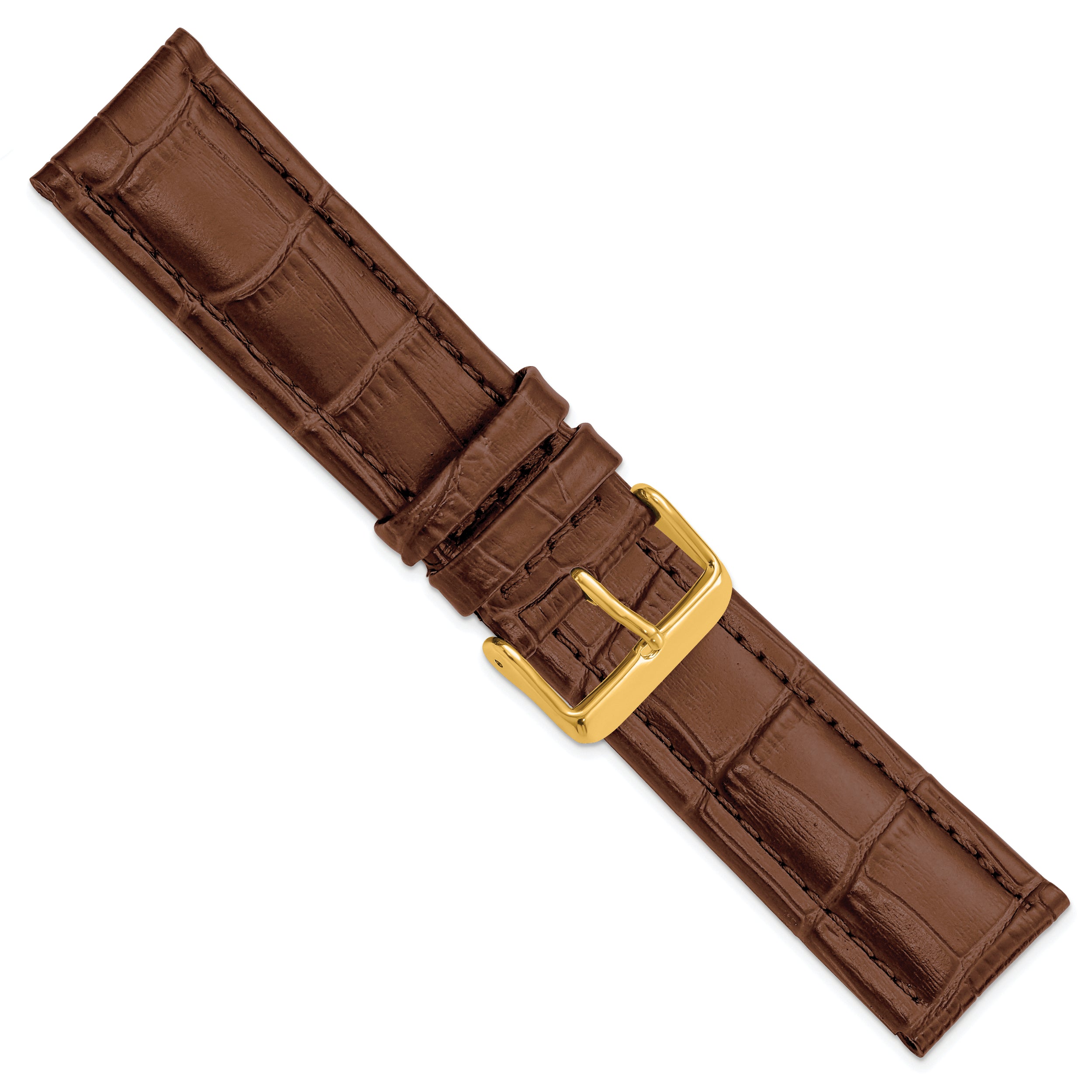 24mm Havana Matte Alligator Grain Leather with Gold-tone Buckle 7.5 inch Watch Band
