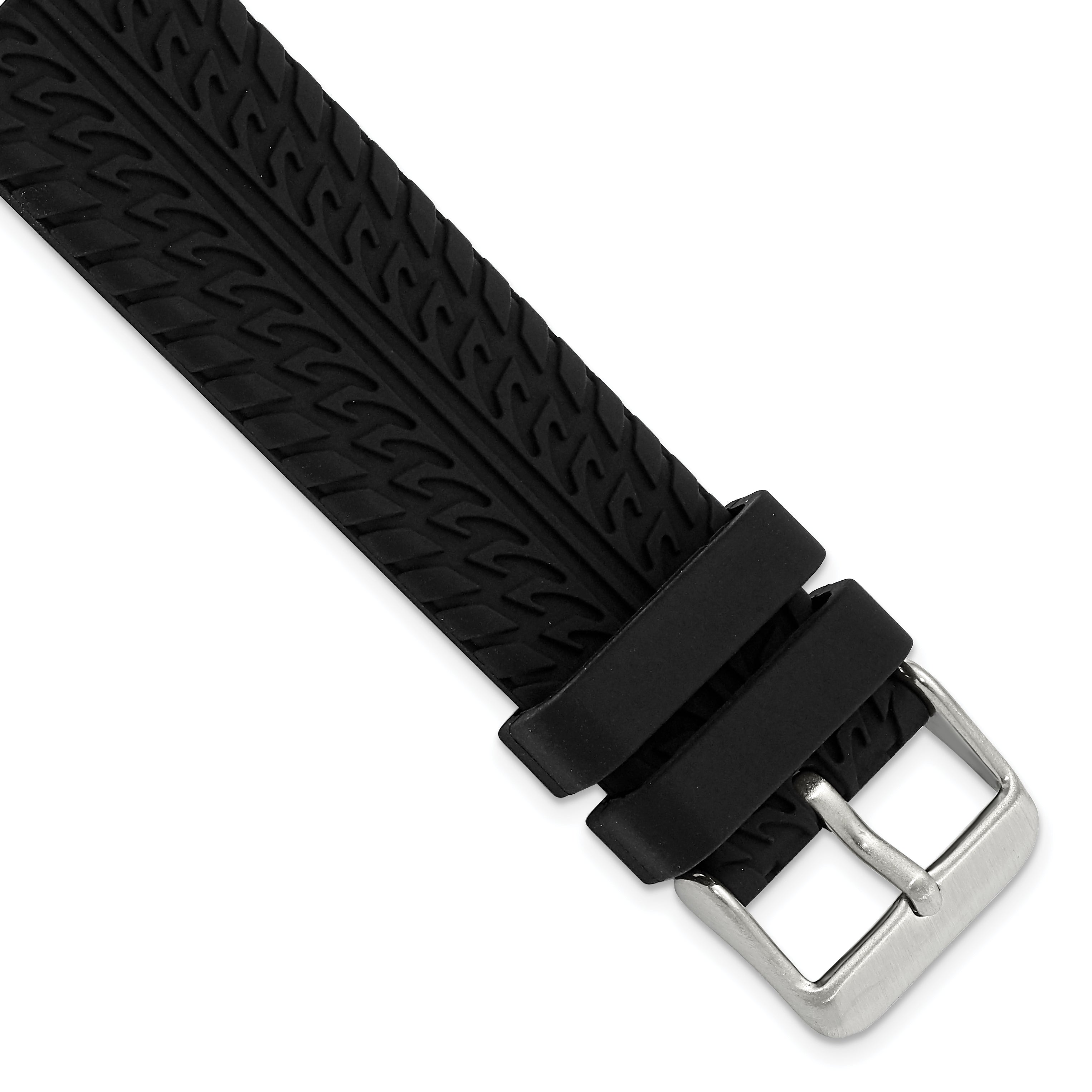 20mm Black Tread Silicone Rubber with Brushed Stainless Steel Buckle 8 inch Watch Band