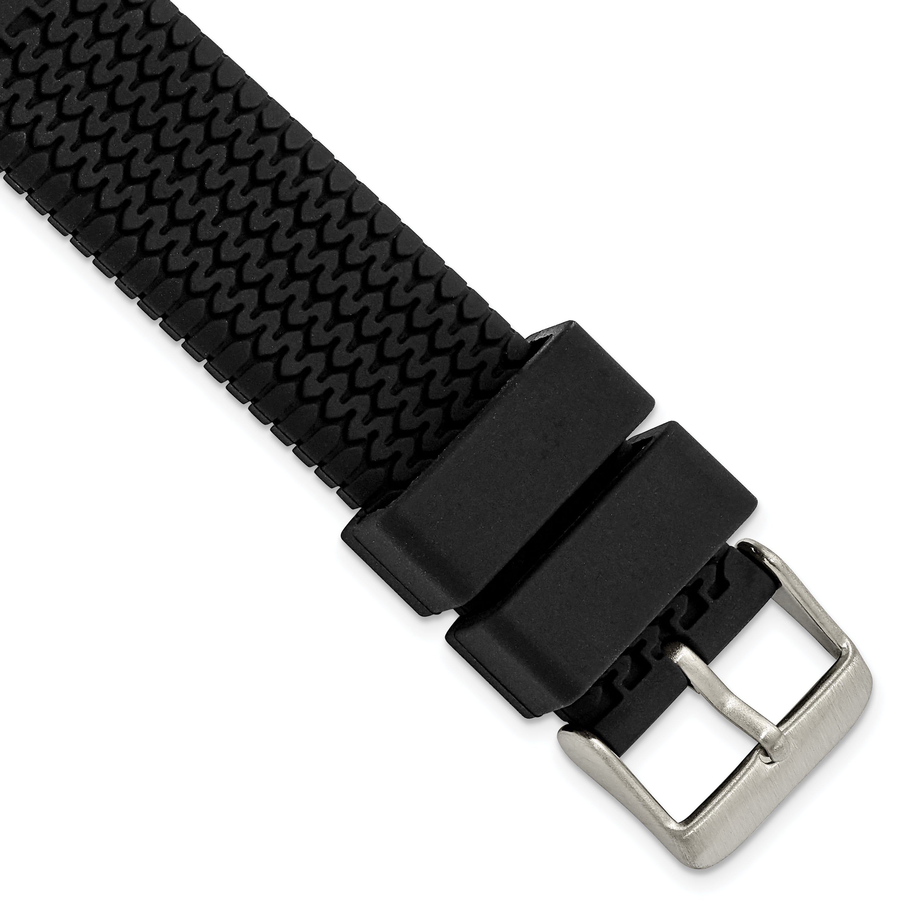 18mm Black Tread Silicone Rubber with Brushed Stainless Steel Buckle 7.75 inch Watch Band Main image