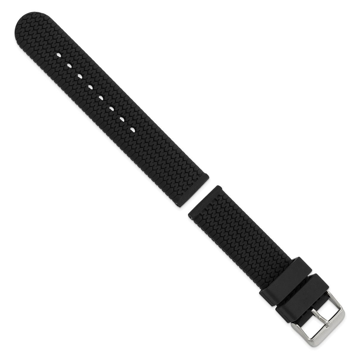 Black Tread Watch Band in Silicone Rubber, Brushed - Sophia Jewelers