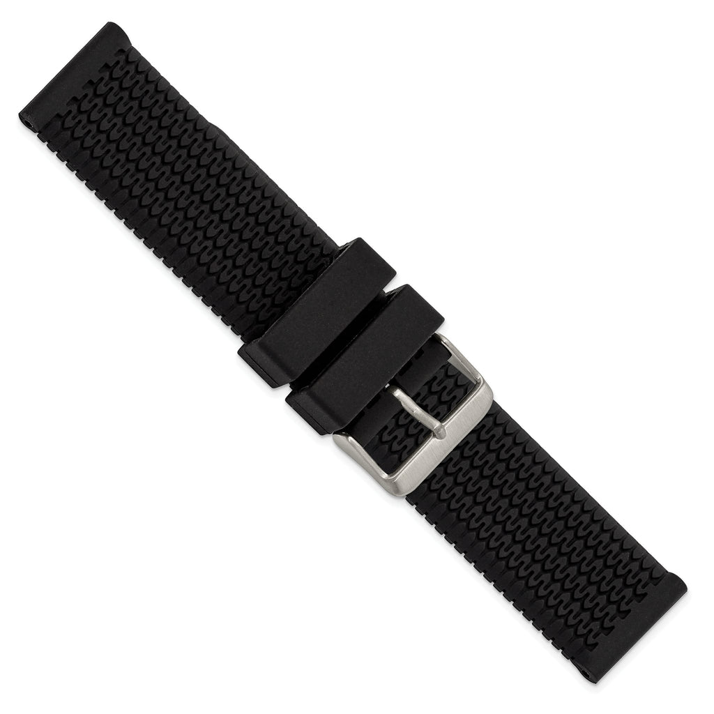 Black Tread Watch Band in Silicone Rubber, Brushed - Sophia Jewelers