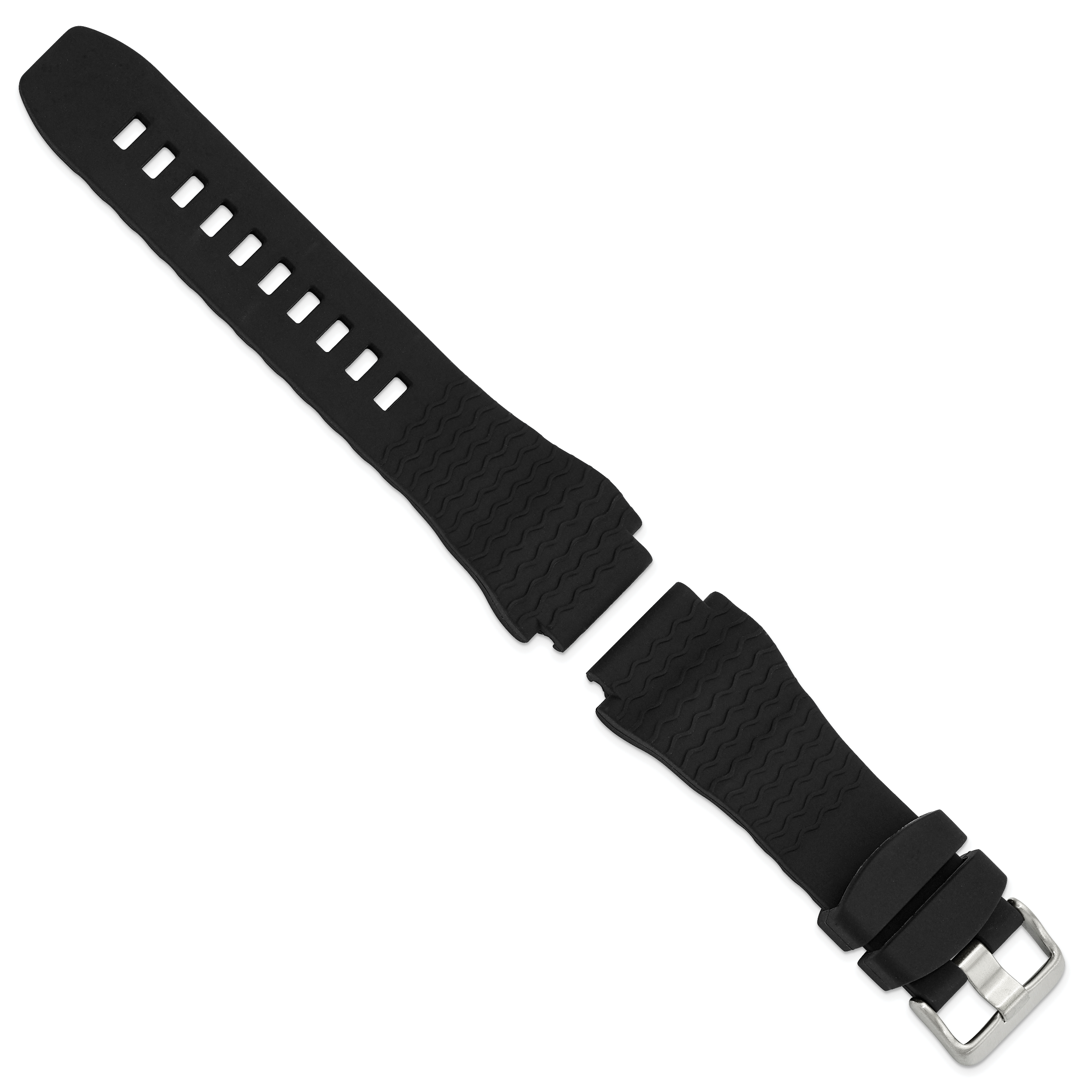 22mm Black Zigzag Silicone Rubber with Brushed Stainless Steel Panerai Style Buckle 9 inch Watch Band Secondary image