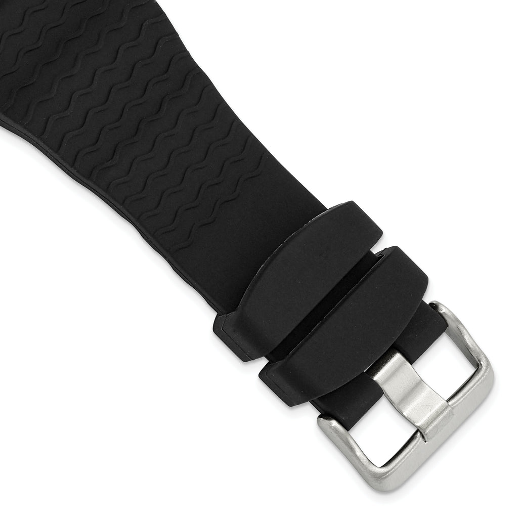 22mm Black Zigzag Silicone Rubber with Brushed Stainless Steel Panerai Style Buckle 9 inch Watch Band