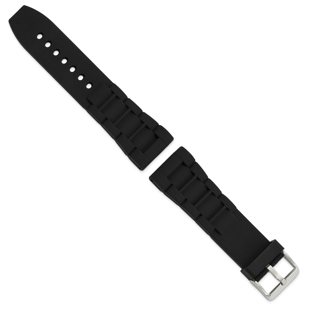 18mm Black Link Style Silicone Rubber with Brushed Stainless Steel Buckle 8.5 inch Watch Band