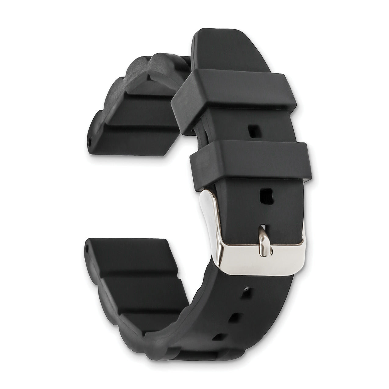 18mm Black Link Style Silicone Rubber with Brushed Stainless Steel Buckle 8.5 inch Watch Band