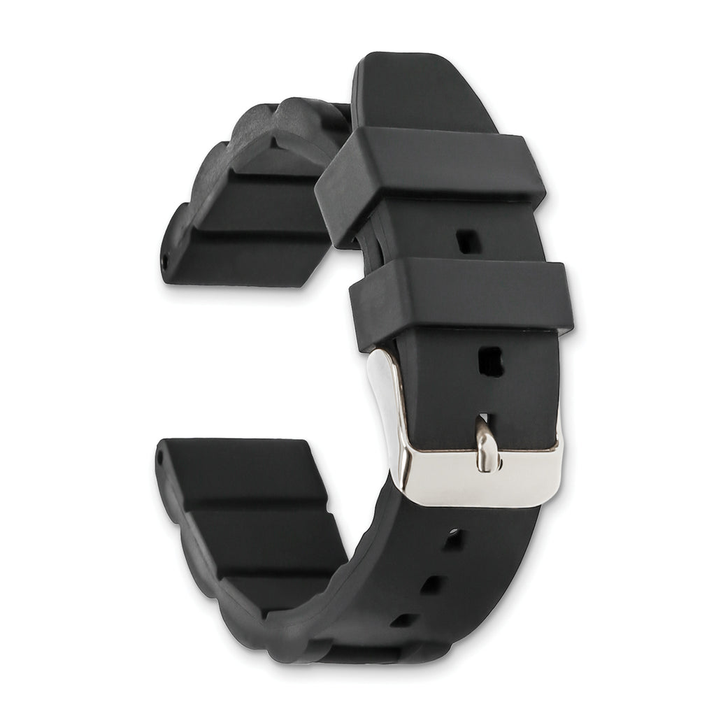 18mm Black Link Style Silicone Rubber with Brushed Stainless Steel Buckle 8.5 inch Watch Band
