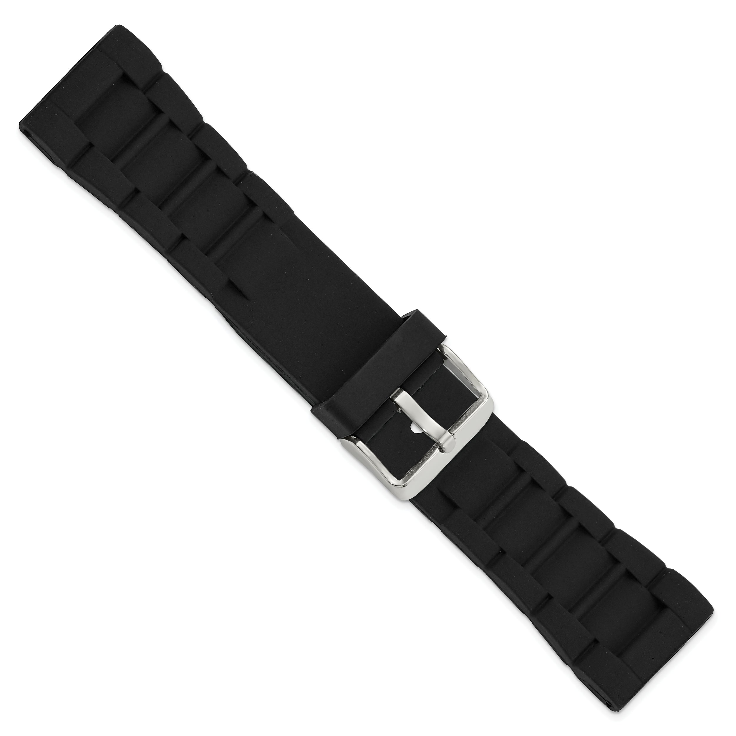 18mm Black Link Style Silicone Rubber with Brushed Stainless Steel Buckle 8.5 inch Watch Band