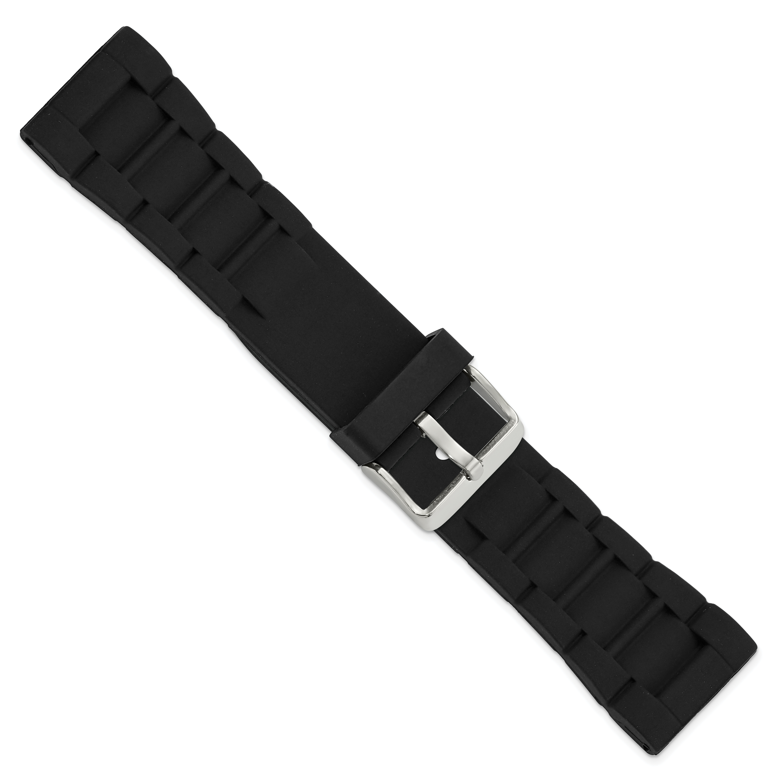 18mm Black Link Style Silicone Rubber with Brushed Stainless Steel Buckle 8.5 inch Watch Band