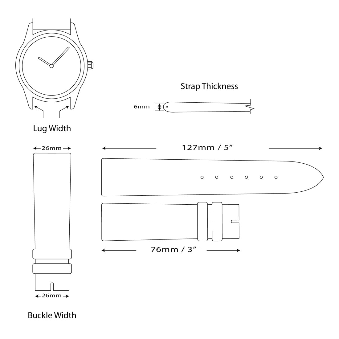 18mm Black Link Style Silicone Rubber with Brushed Stainless Steel Buckle 8.5 inch Watch Band
