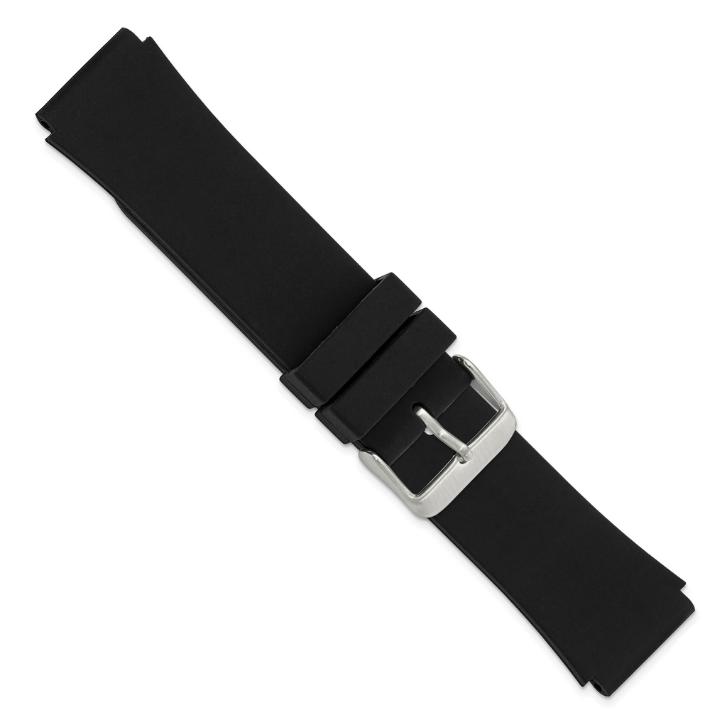 DeBeer 20mm Black Smooth Silicone Rubber with Brushed Stainless Steel Buckle 8 inch Watch Band
