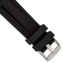 20mm Black Grooved Silicone Rubber with Brushed Stainless Steel Buckle 8 inch Watch Band