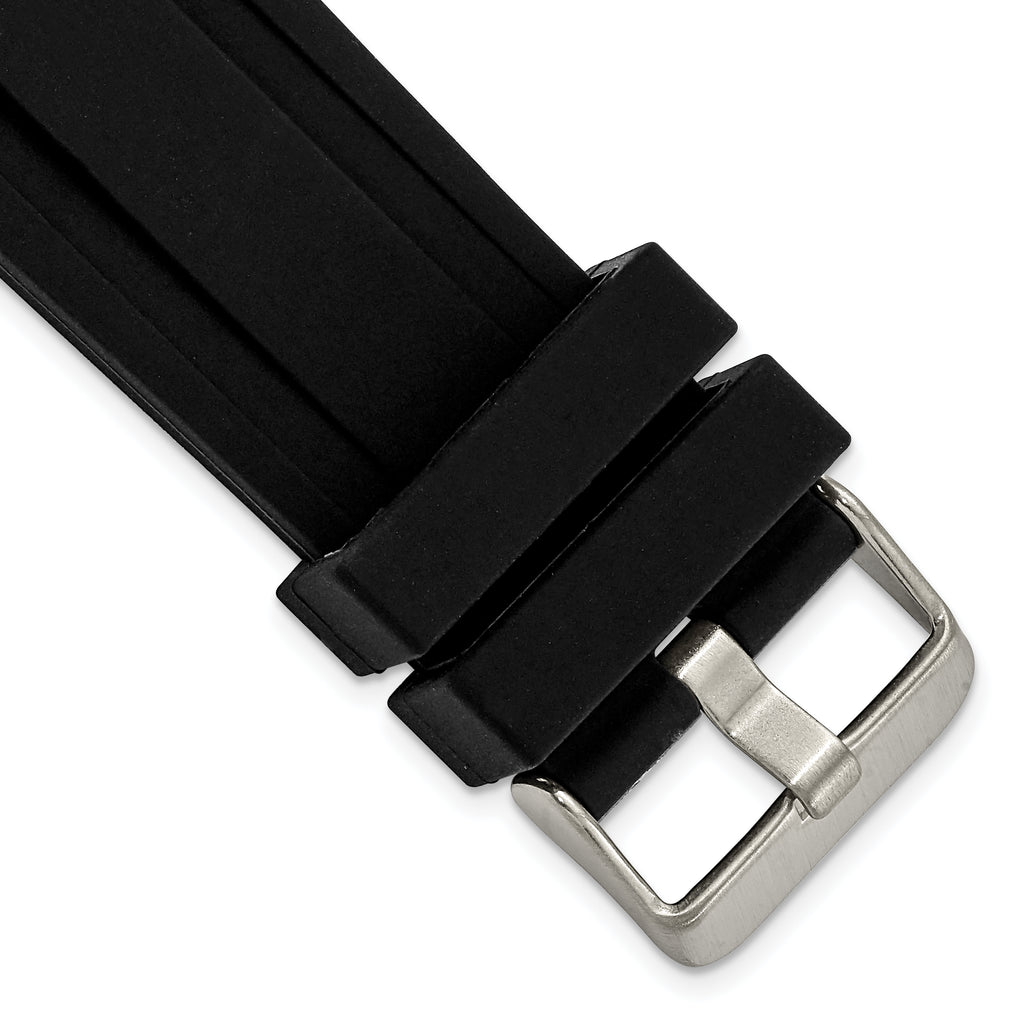 Grooved Silicone Watch Band in Black with Stainless Steel Buckle, 20mm