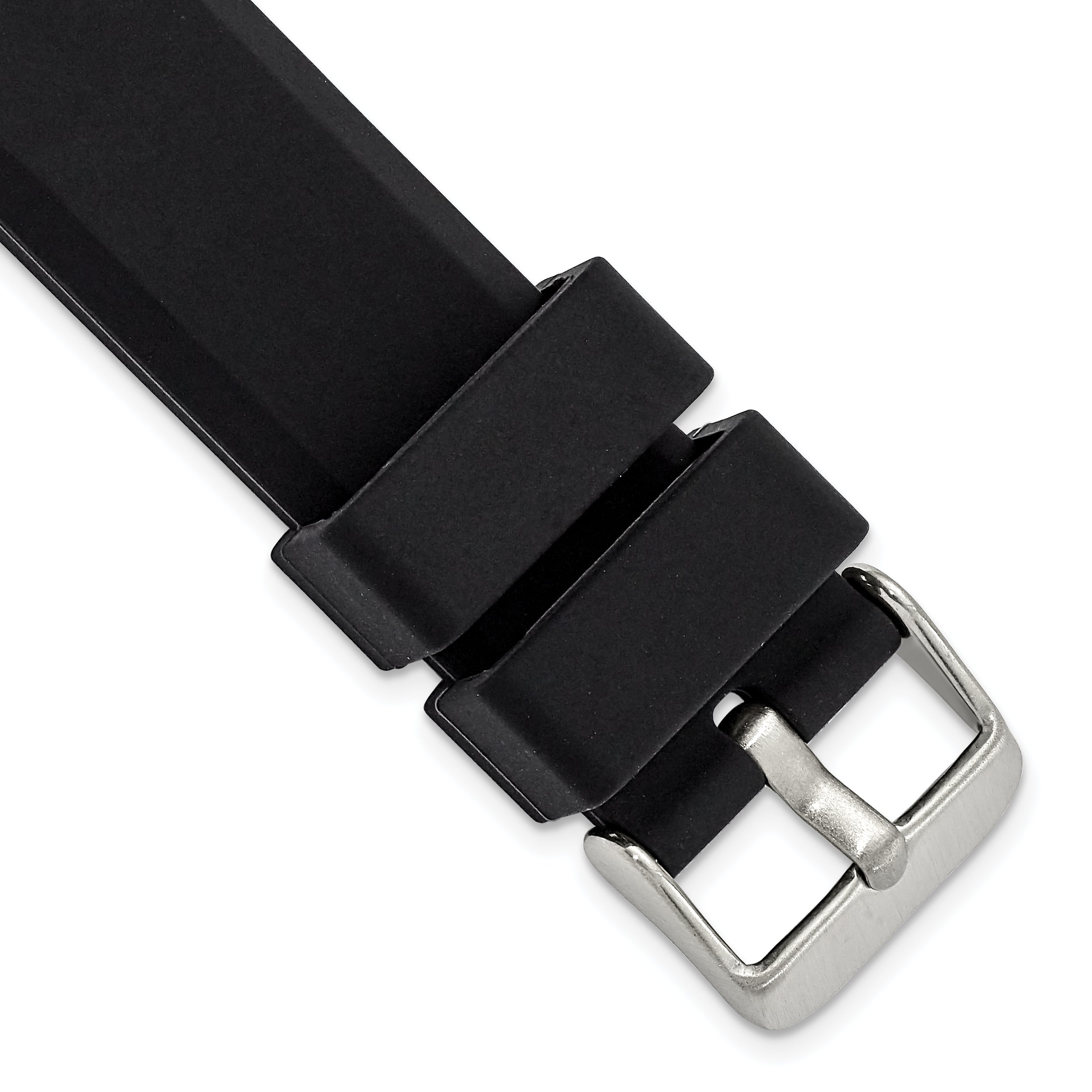 20mm Black Smooth Bevel Silicone Rubber with Brushed Stainless Steel Buckle 8.5 inch Watch Band Main image