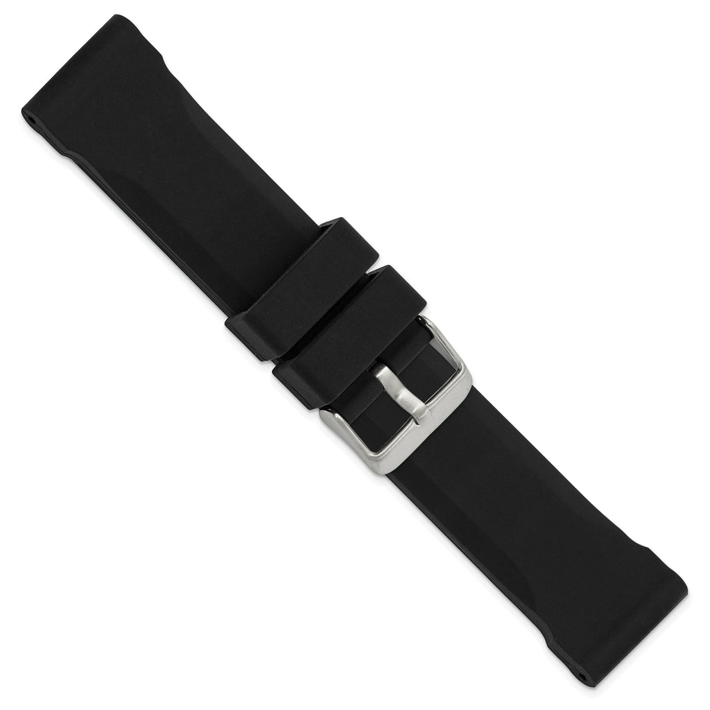 20mm Black Smooth Bevel Silicone Rubber with Brushed Stainless Steel Buckle 8.5 inch Watch Band - Sophia Jewelers