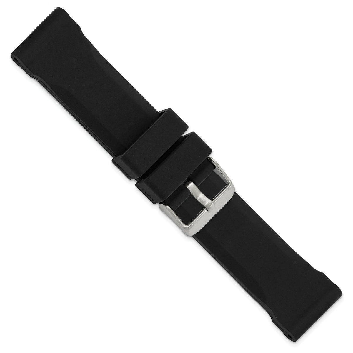 20mm Black Smooth Bevel Silicone Rubber with Brushed Stainless Steel Buckle 8.5 inch Watch Band - Sophia Jewelers