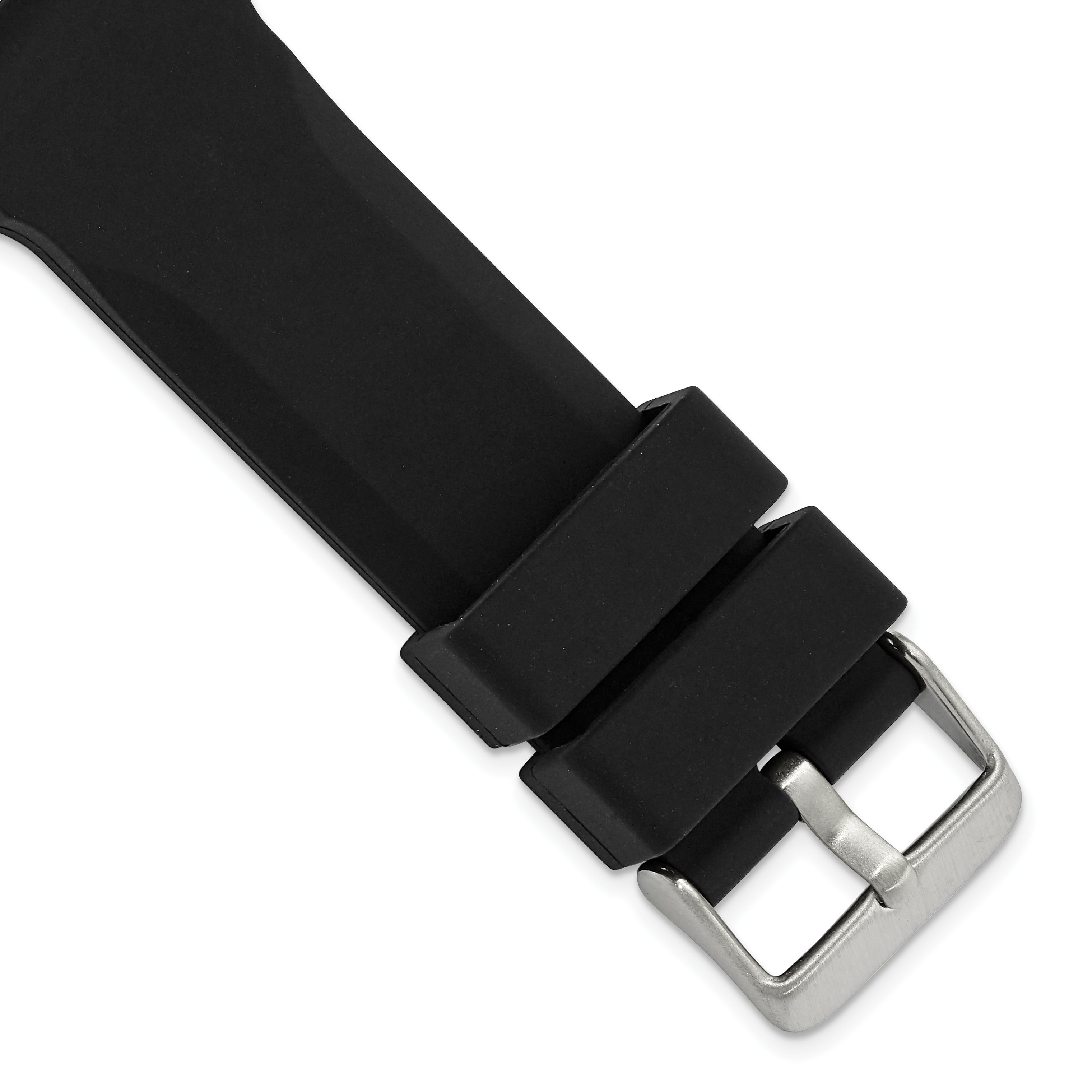 20mm Black Smooth Bevel Silicone Rubber with Brushed Stainless Steel Buckle 8.5 inch Watch Band