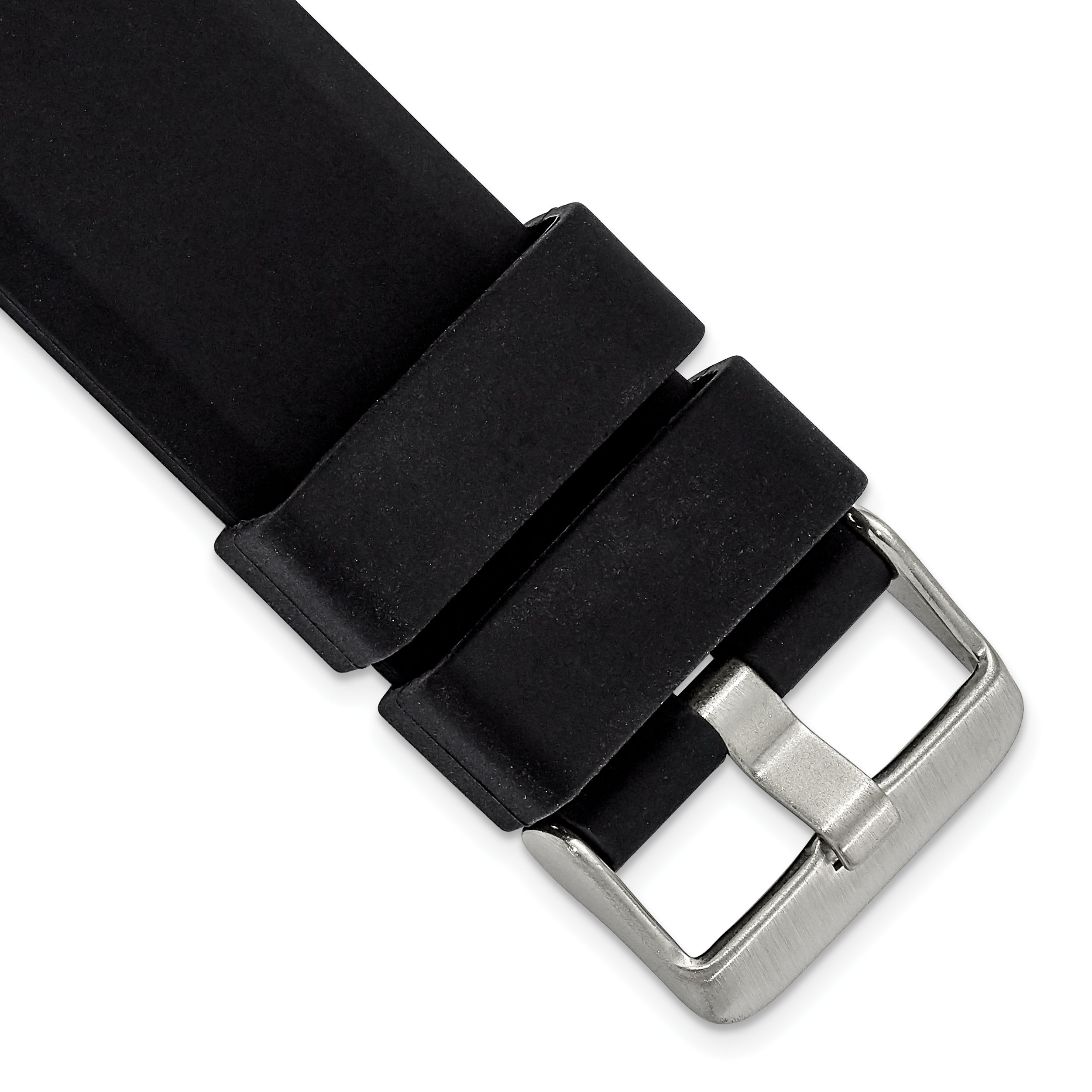 20mm Black Smooth Bevel Silicone Rubber with Brushed Stainless Steel Buckle 8.5 inch Watch Band