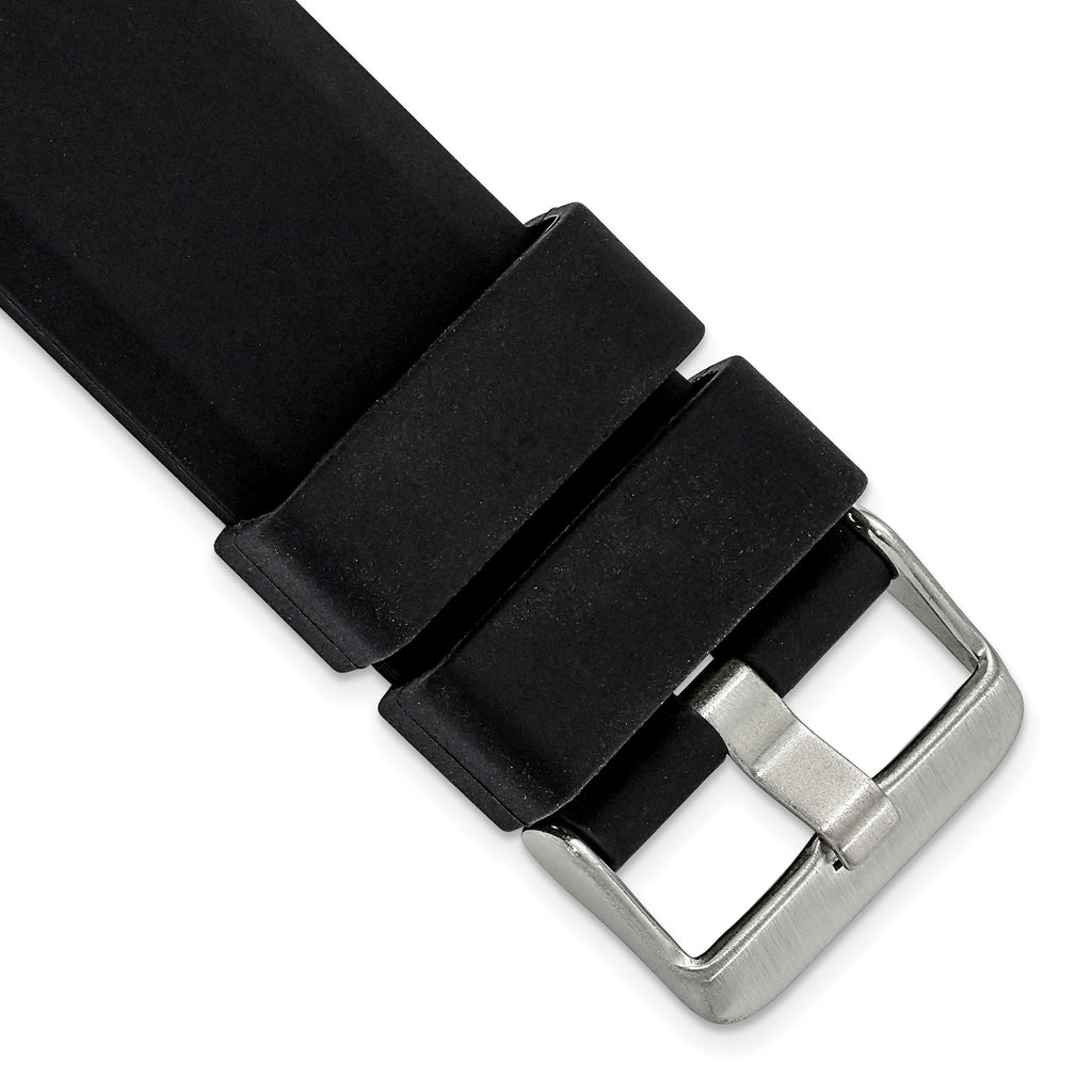 20mm Black Smooth Bevel Silicone Rubber with Brushed Stainless Steel Buckle 8.5 inch Watch Band