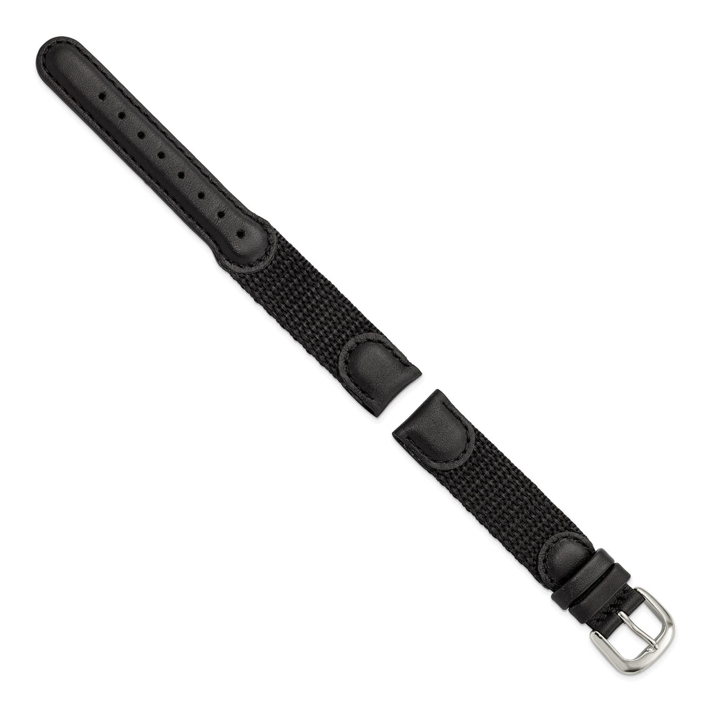 Black Army Style Watch Band in Nylon & Leather with Stainless Steel - Sophia Jewelers