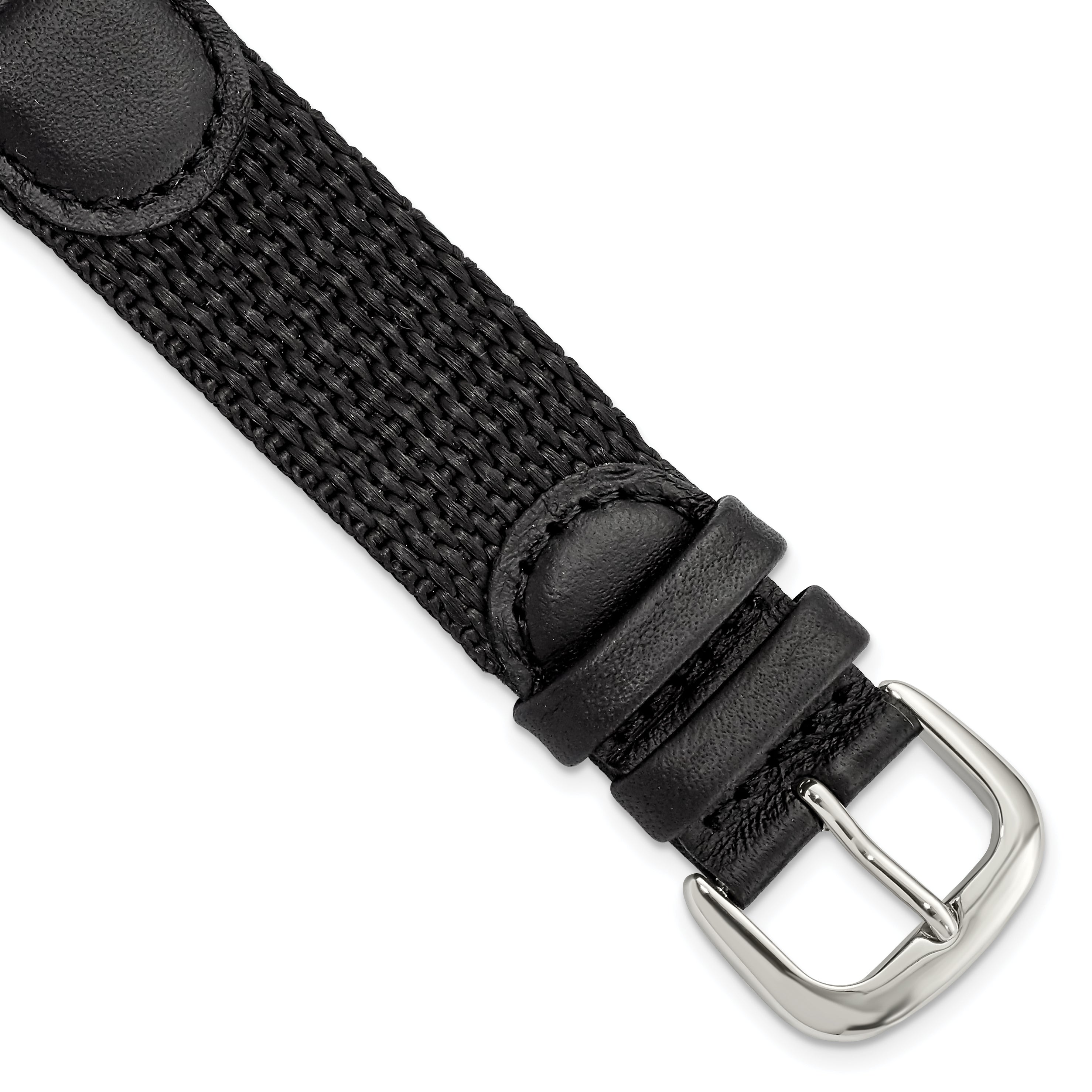 16mm Black Army Style Nylon and Leather with Stainless Steel Buckle and Quick Release Spring Bars 7.75 inch Watch Band