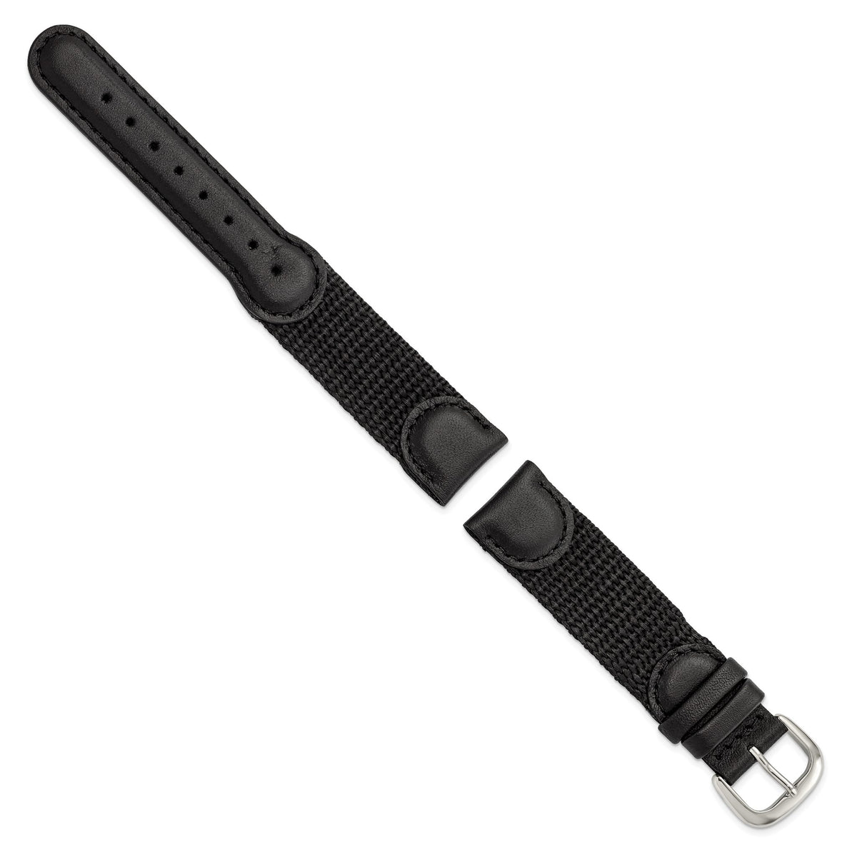 Black Army Style Watch Band in Nylon & Leather with Stainless Steel - Sophia Jewelers