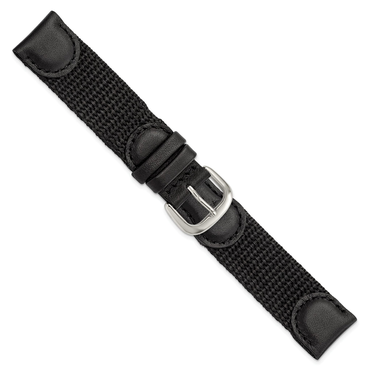 Black Army Style Watch Band in Nylon & Leather with Stainless Steel - Sophia Jewelers