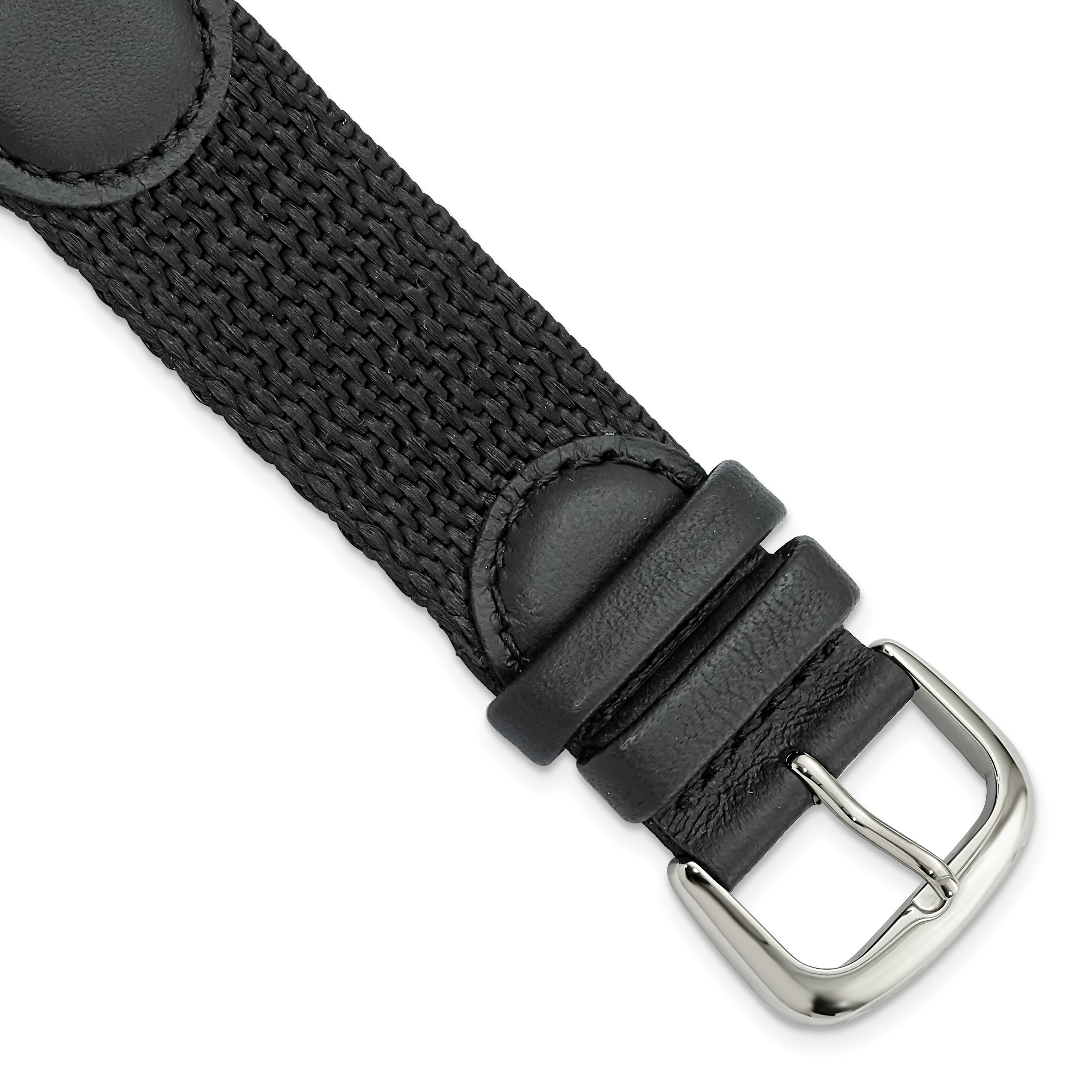 16mm Black Army Style Nylon and Leather with Stainless Steel Buckle and Quick Release Spring Bars 7.75 inch Watch Band