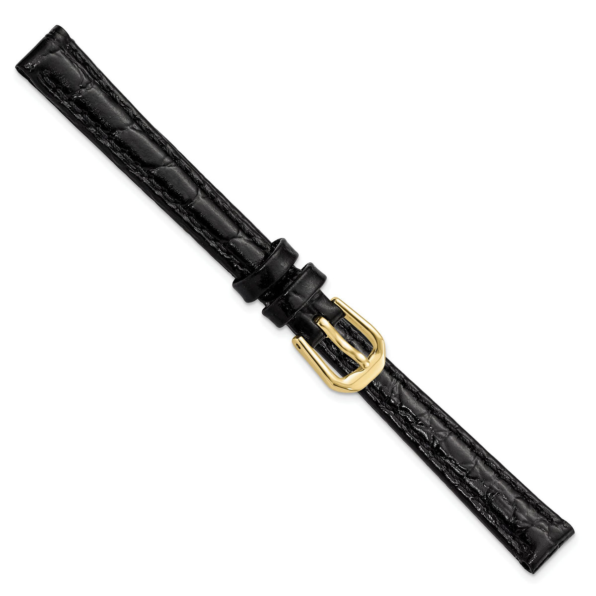 DeBeer 10mm Black Alligator Grain Leather with Gold-tone Buckle 6.75 inch Watch Band