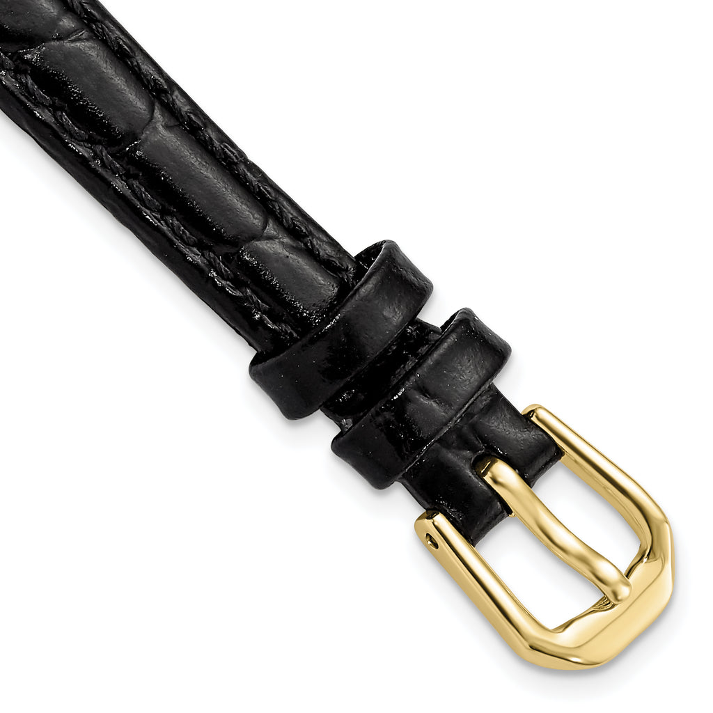 10mm Black Alligator Grain Leather with Gold-tone Buckle 6.75 inch Watch Band