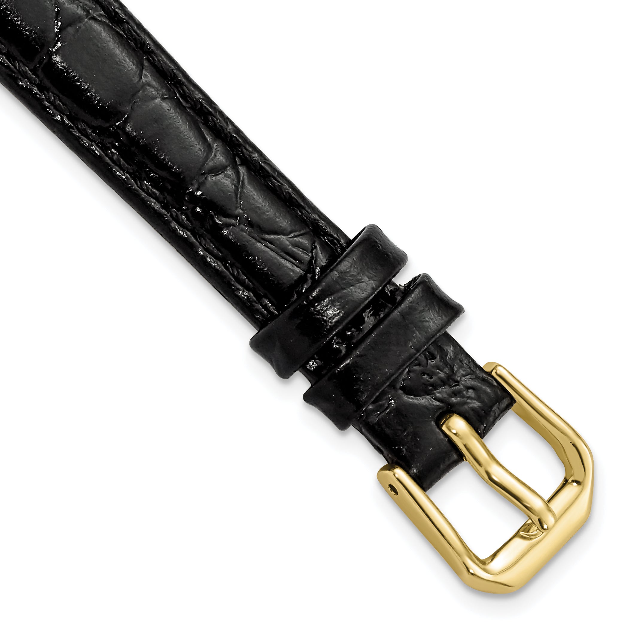 10mm Black Alligator Grain Leather with Gold-tone Buckle 6.75 inch Watch Band