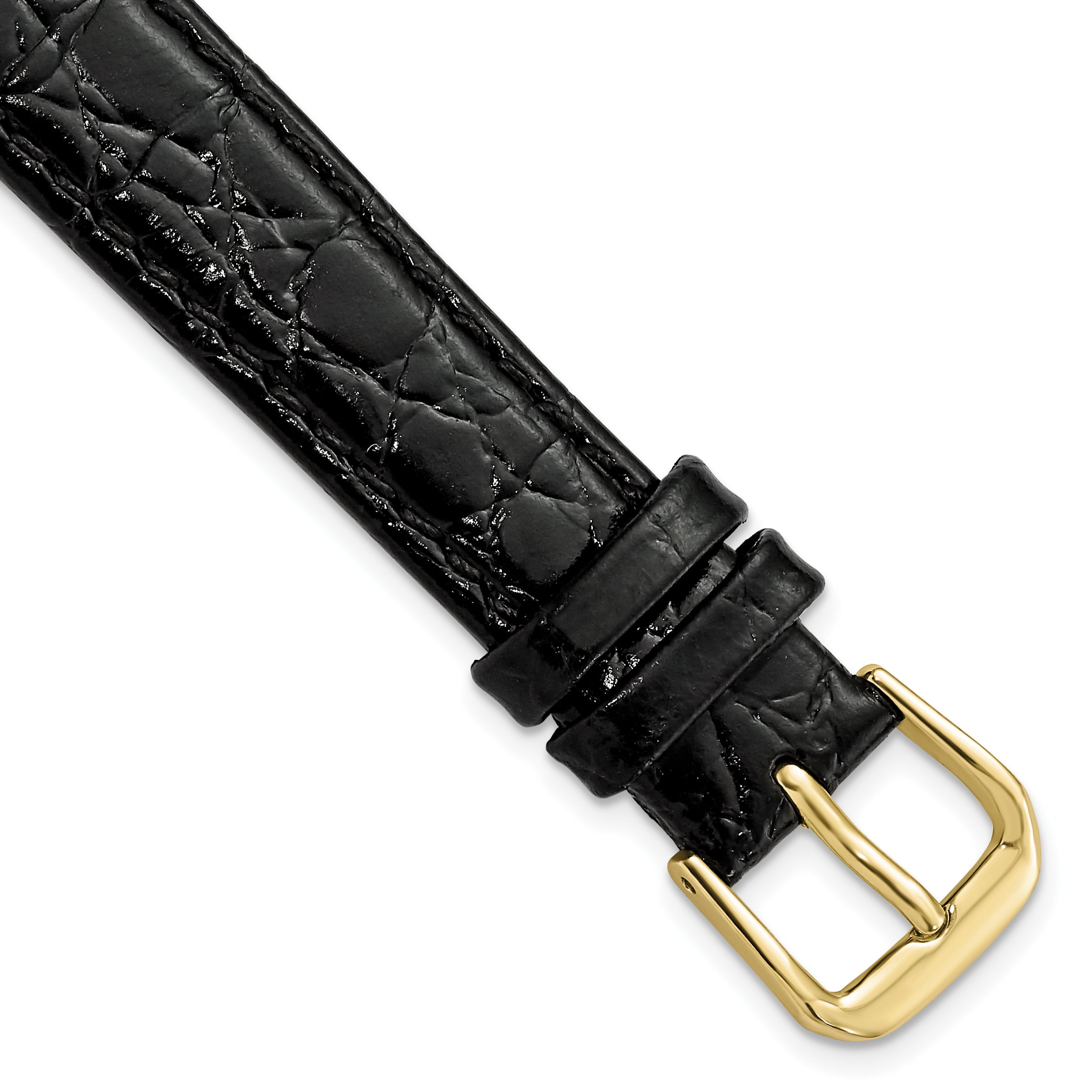 10mm Black Alligator Grain Leather with Gold-tone Buckle 6.75 inch Watch Band