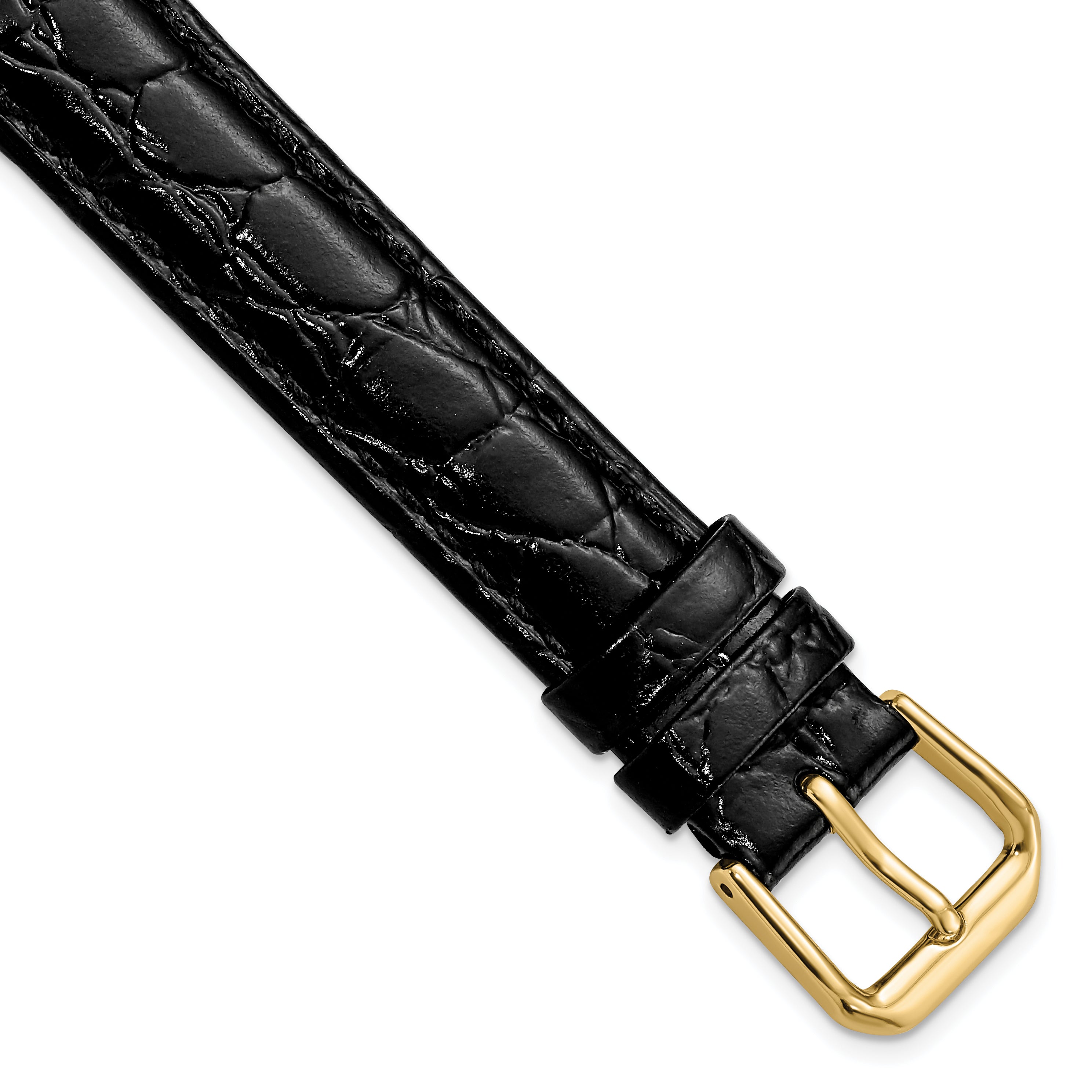 10mm Black Alligator Grain Leather with Gold-tone Buckle 6.75 inch Watch Band