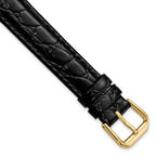 10mm Black Alligator Grain Leather with Gold-tone Buckle 6.75 inch Watch Band