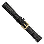 DeBeer 16mm Black Alligator Grain Leather with Gold-tone Buckle 7.5 inch Watch Band