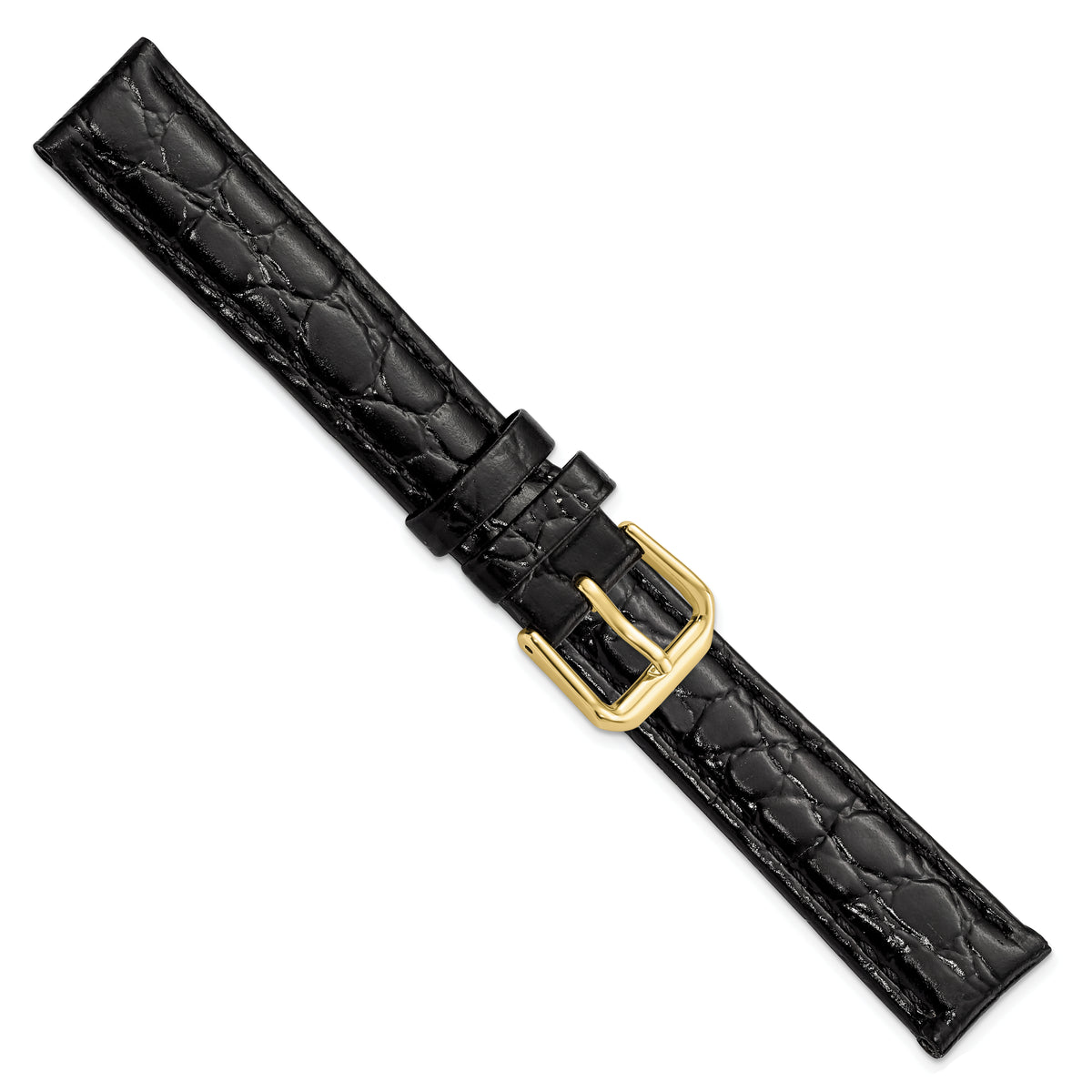 DeBeer 16mm Black Alligator Grain Leather with Gold-tone Buckle 7.5 inch Watch Band