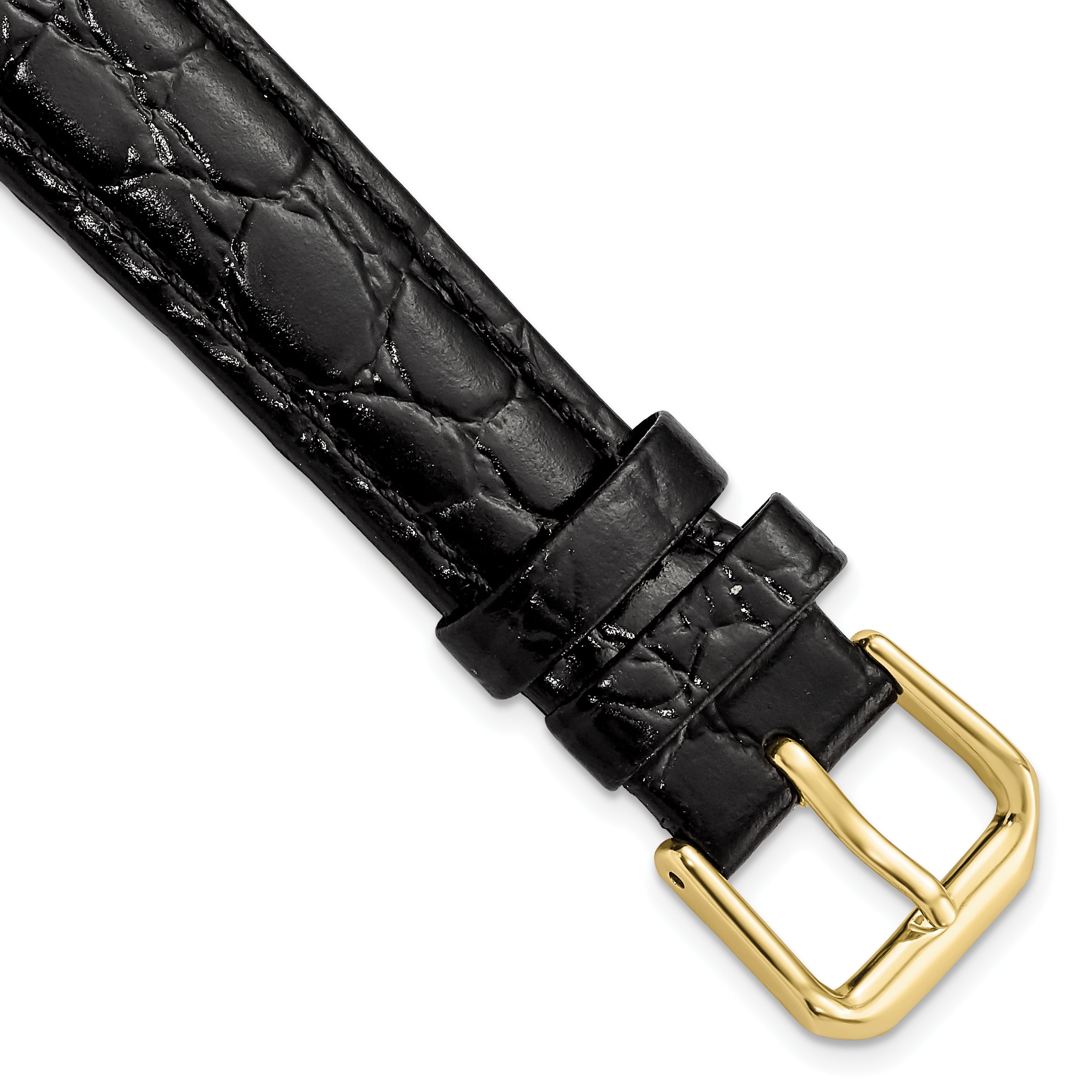 10mm Black Alligator Grain Leather with Gold-tone Buckle 6.75 inch Watch Band