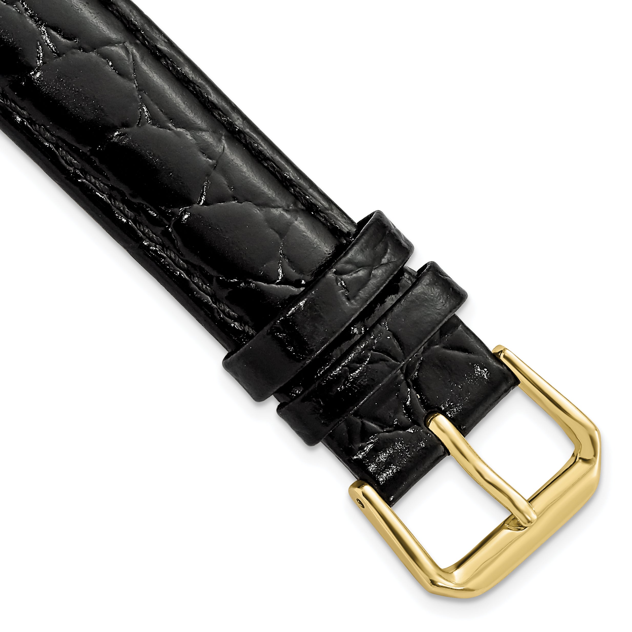 10mm Black Alligator Grain Leather with Gold-tone Buckle 6.75 inch Watch Band