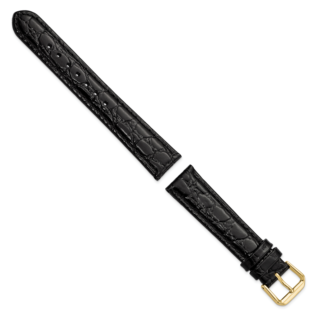 DeBeer 18mm Black Alligator Grain Leather with Gold-tone Buckle 7.5 inch Watch Band