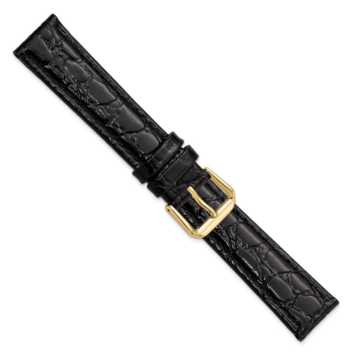 DeBeer 18mm Black Alligator Grain Leather with Gold-tone Buckle 7.5 inch Watch Band