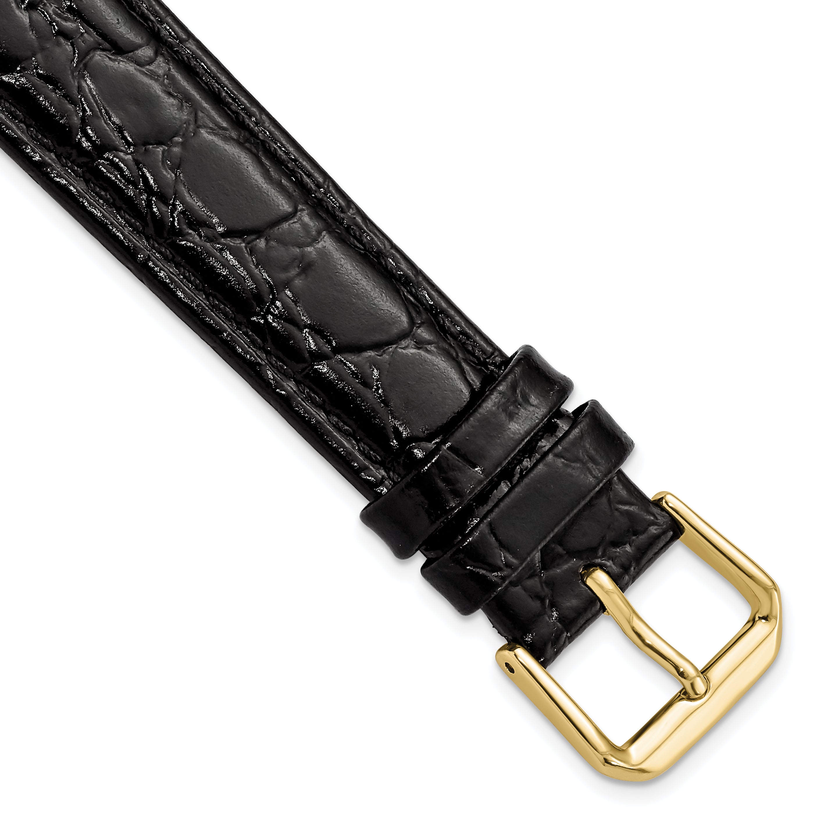 10mm Black Alligator Grain Leather with Gold-tone Buckle 6.75 inch Watch Band
