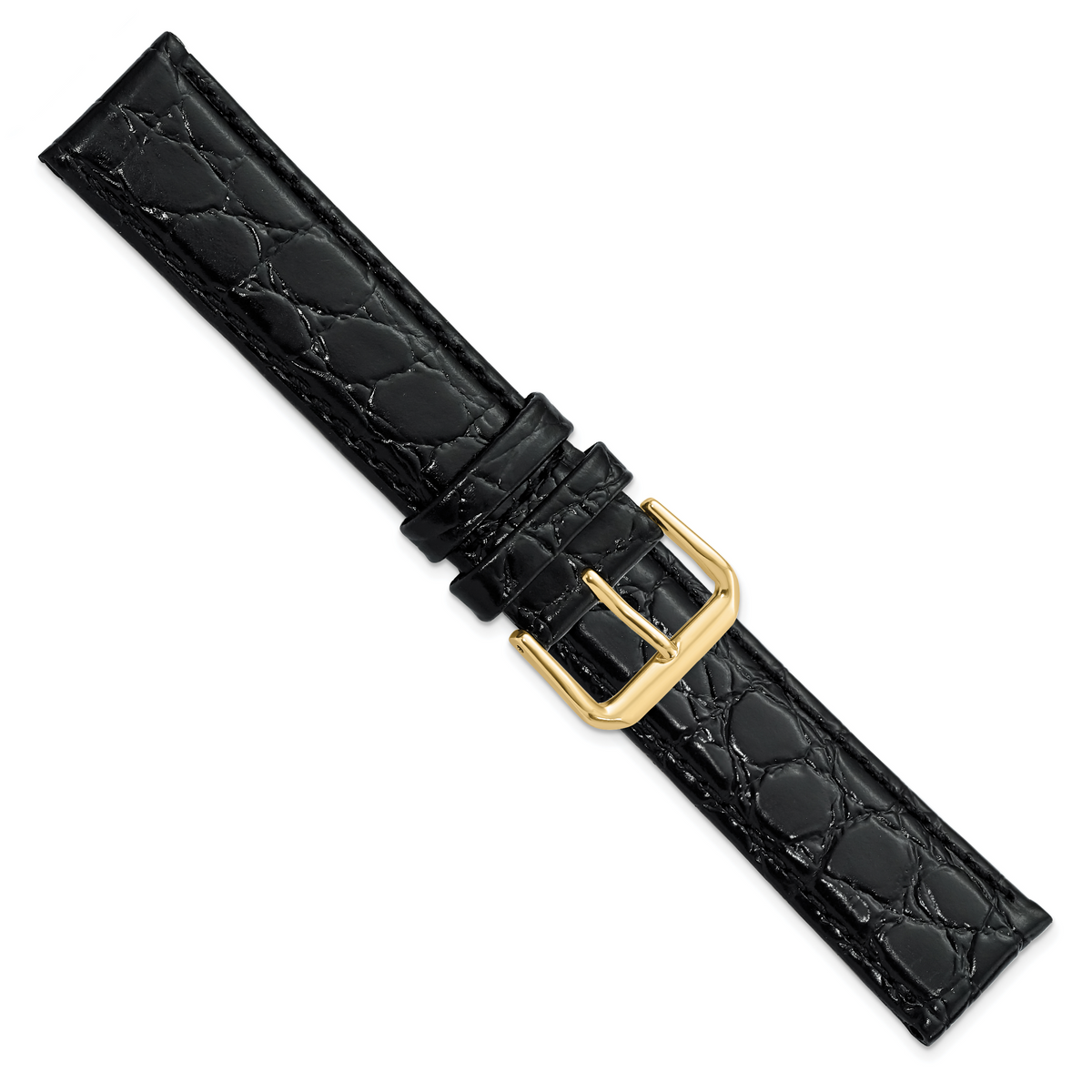DeBeer 19mm Black Alligator Grain Leather with Gold-tone Buckle 7.5 inch Watch Band