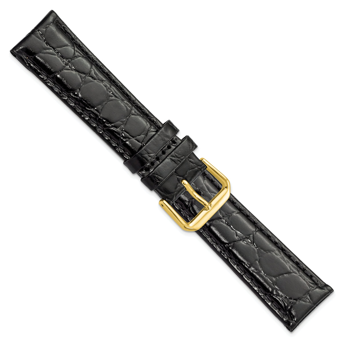 DeBeer 20mm Black Alligator Grain Leather with Gold-tone Buckle 7.5 inch Watch Band
