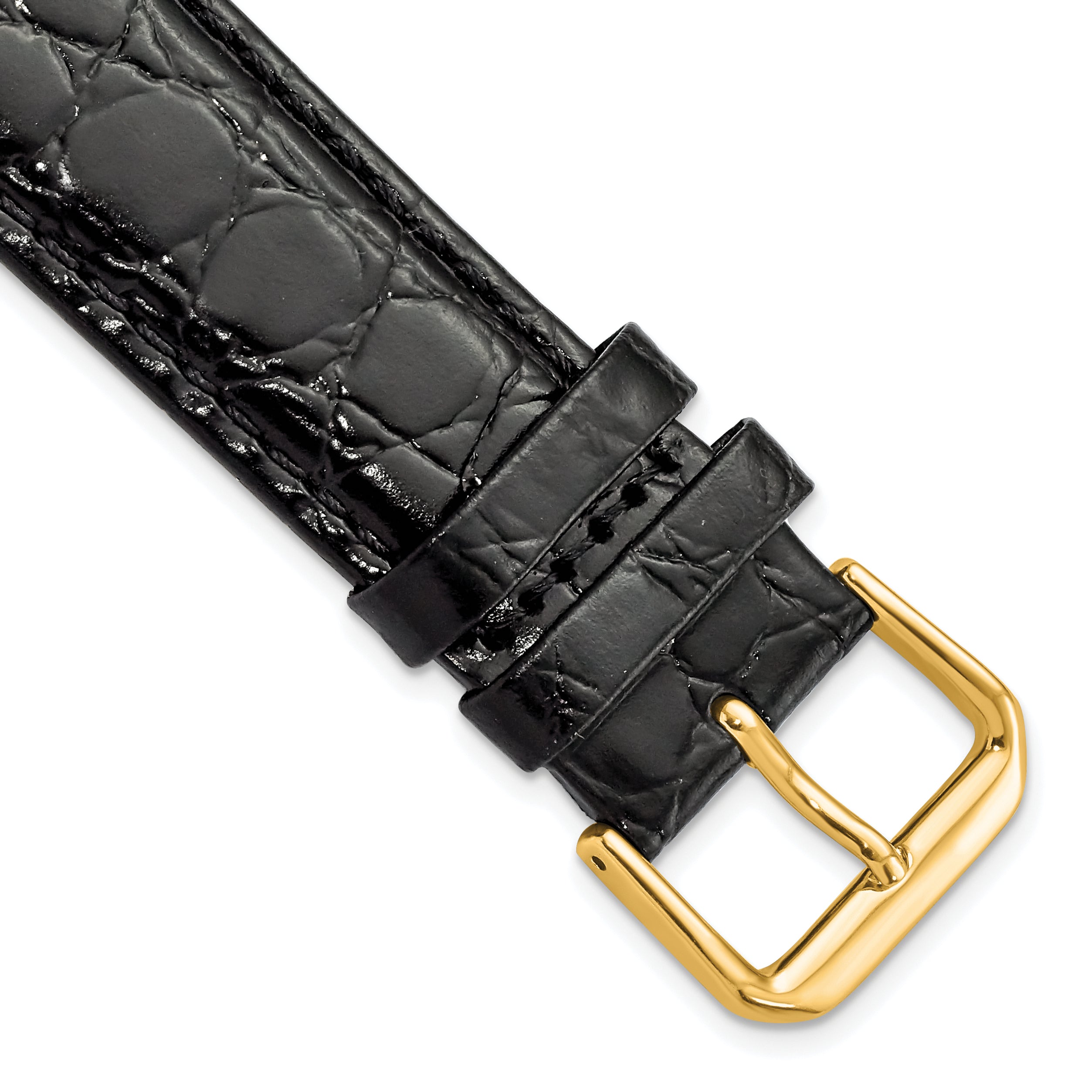 10mm Black Alligator Grain Leather with Gold-tone Buckle 6.75 inch Watch Band